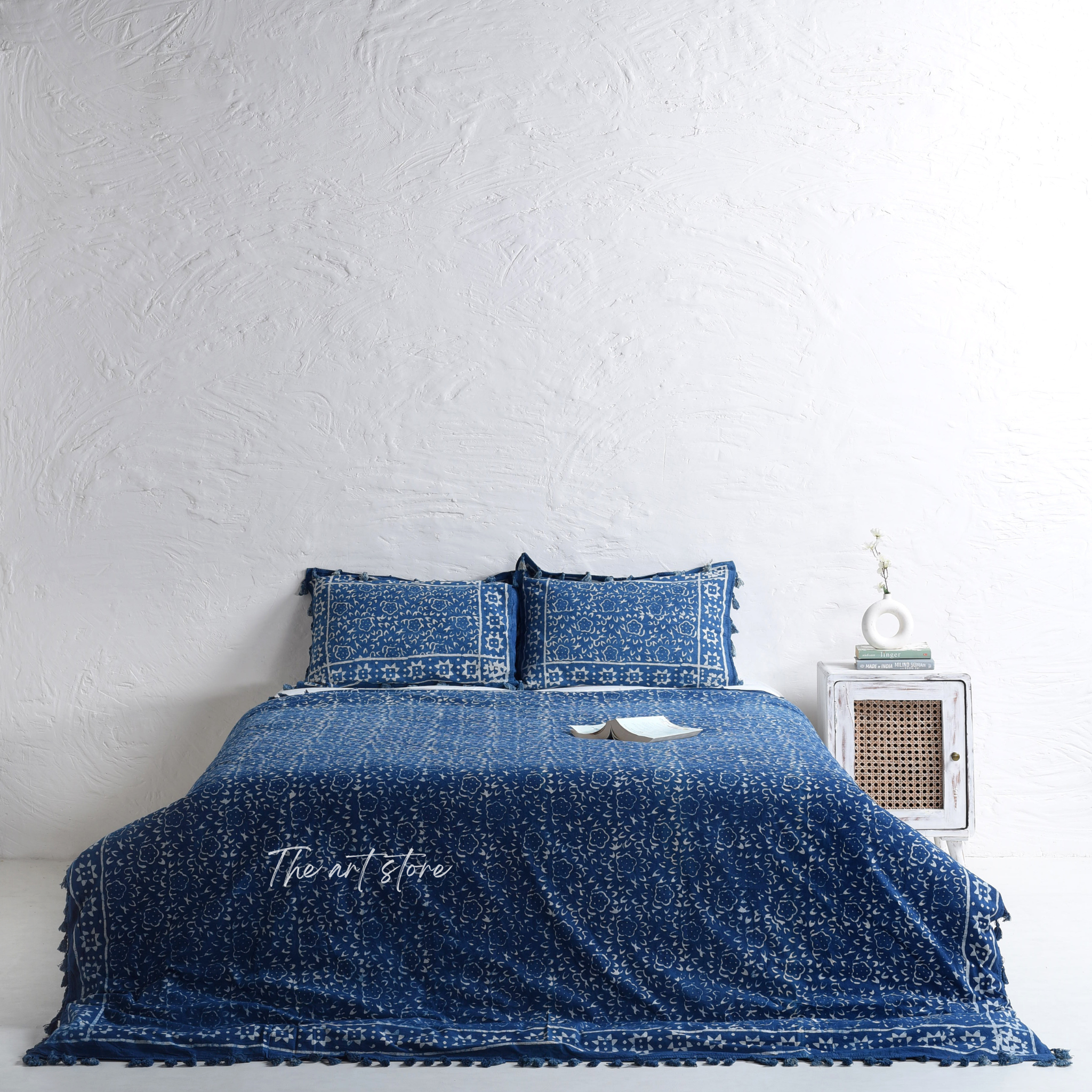 Boho Stone Washed Block Printed Duvet Cover and Pillow Set