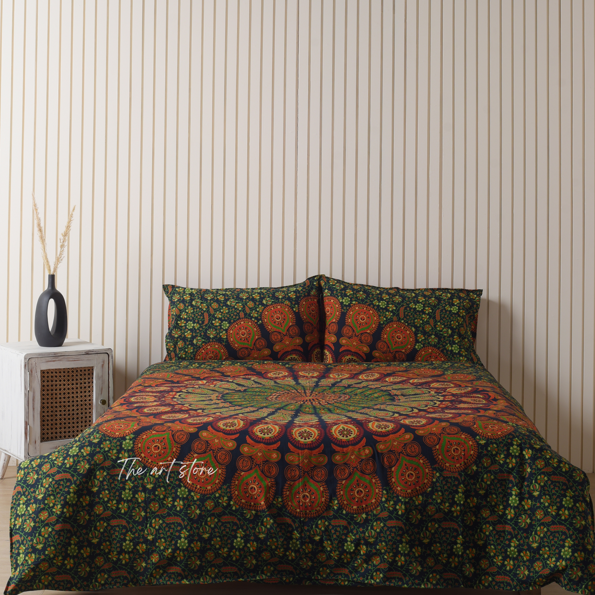 Green Peacock Mandala Duvet Covers with Pillow Covers