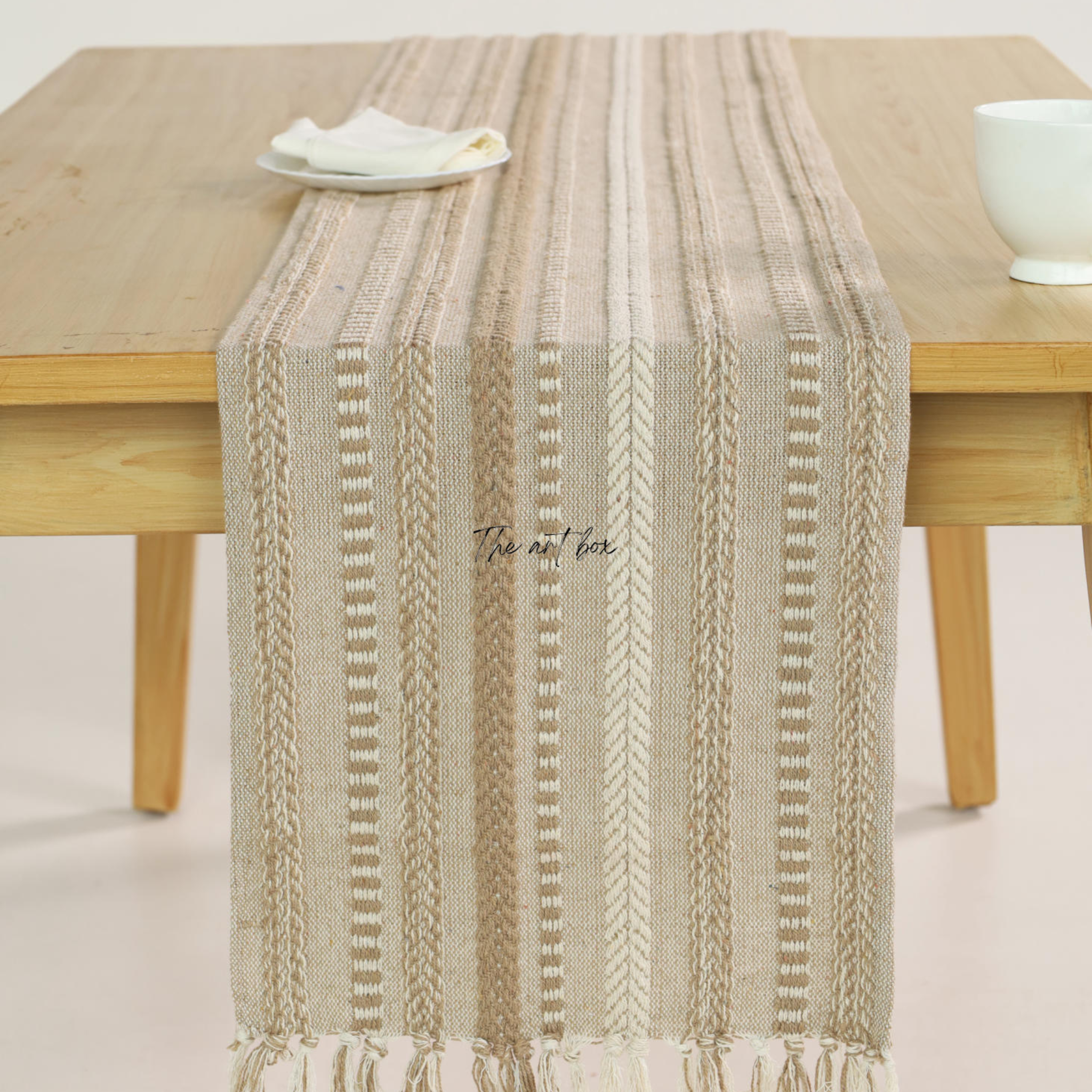 Farmhouse Beige Braided Stripe Table Runner