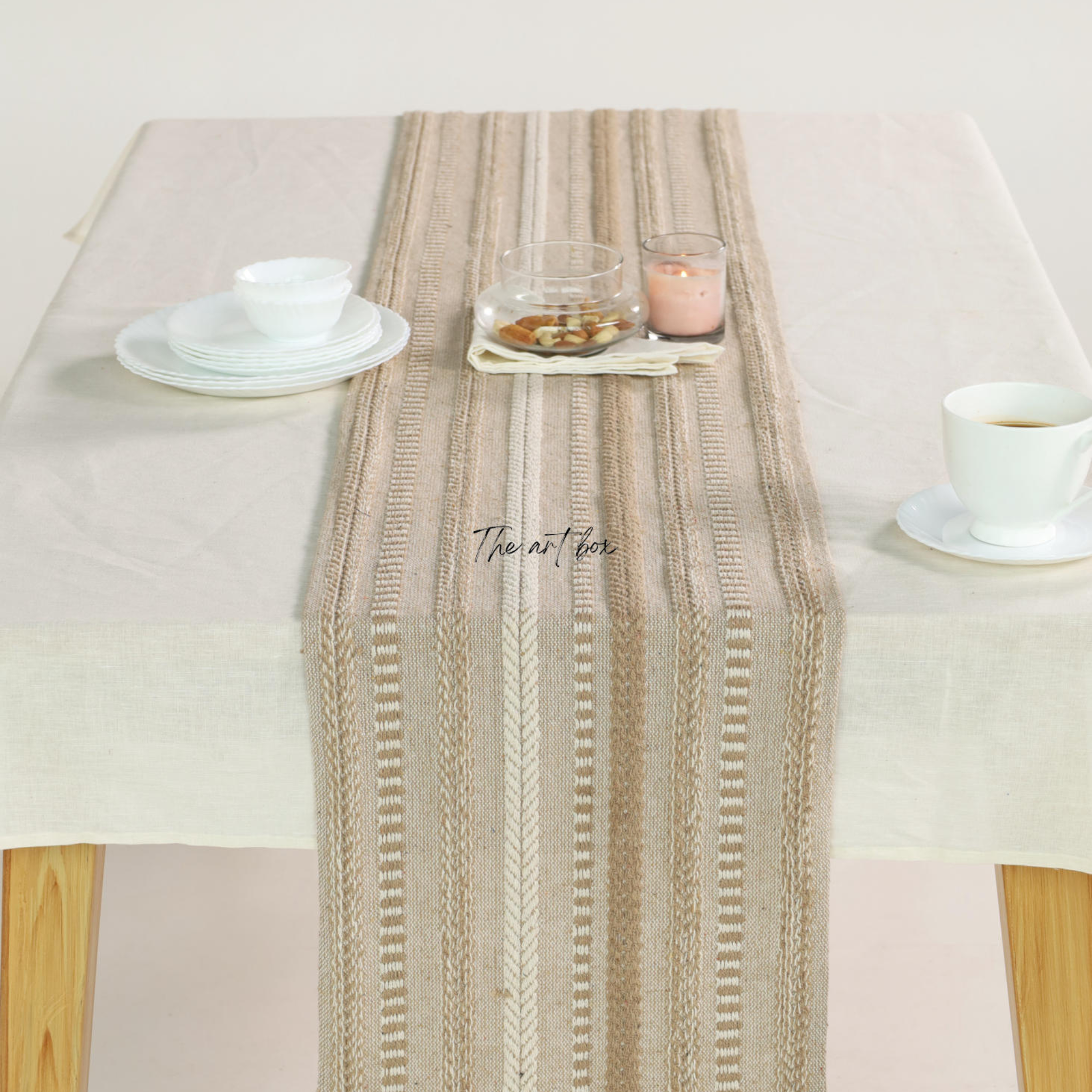 Farmhouse Beige Braided Stripe Table Runner