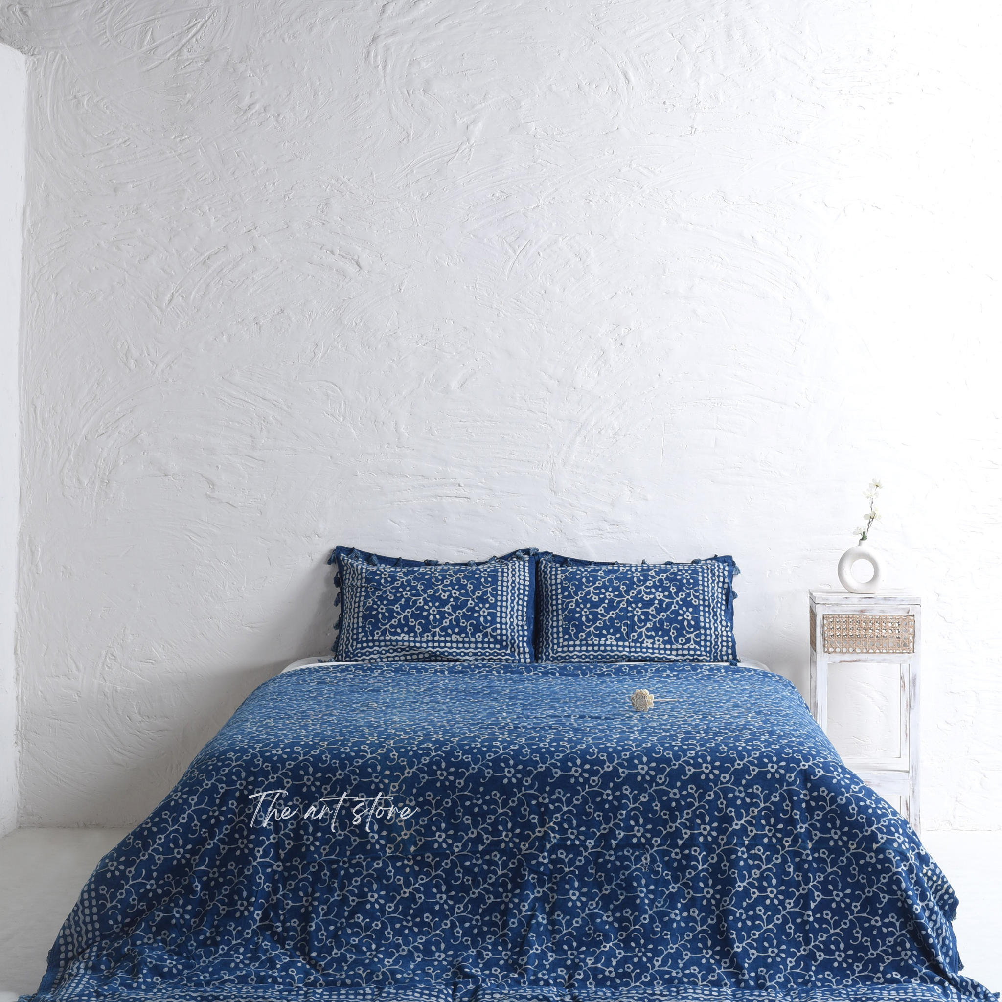 Stone Washed Luxury Block Printed Duvet Cover and Pillow Set