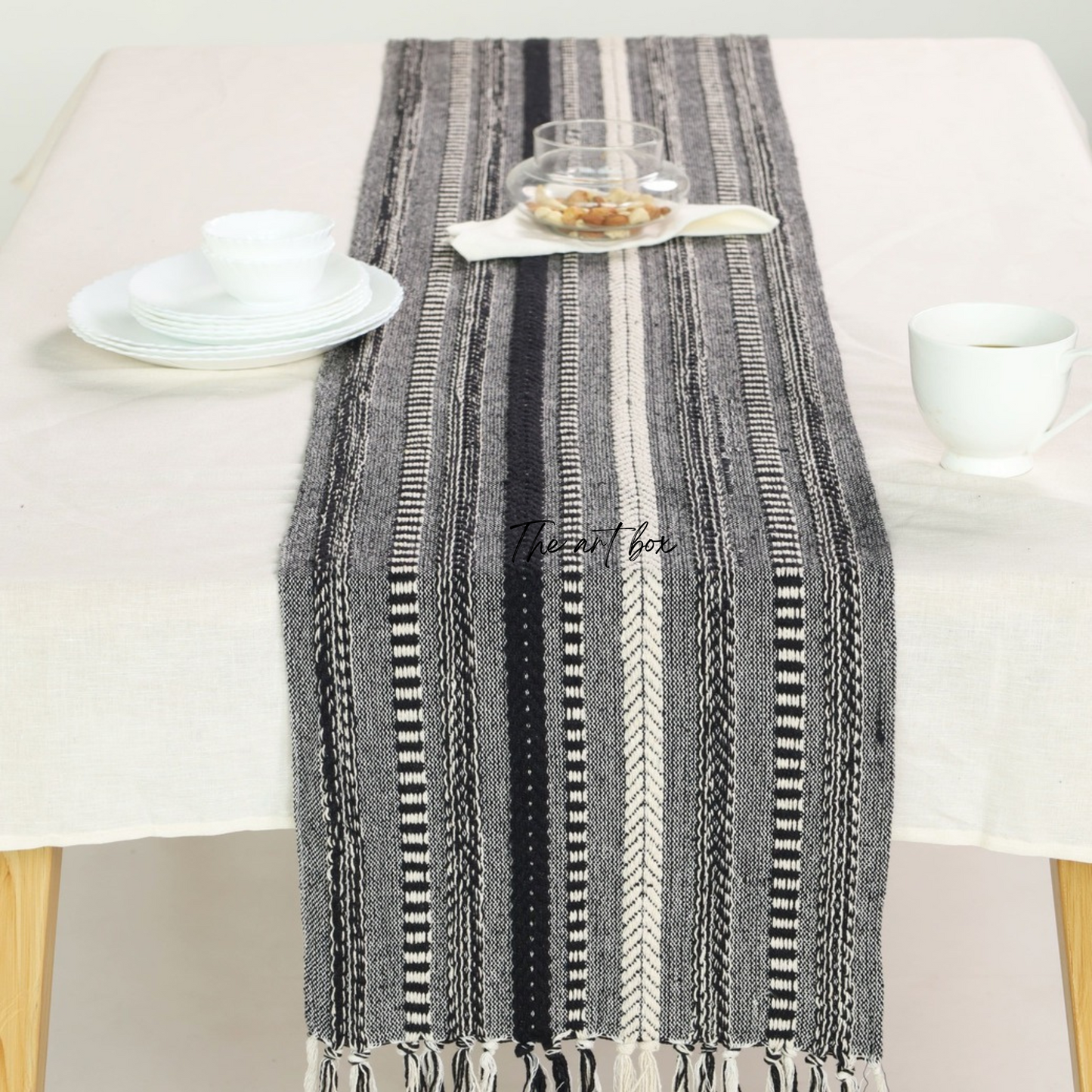 Farmhouse Black Braided Stripe Table Runner