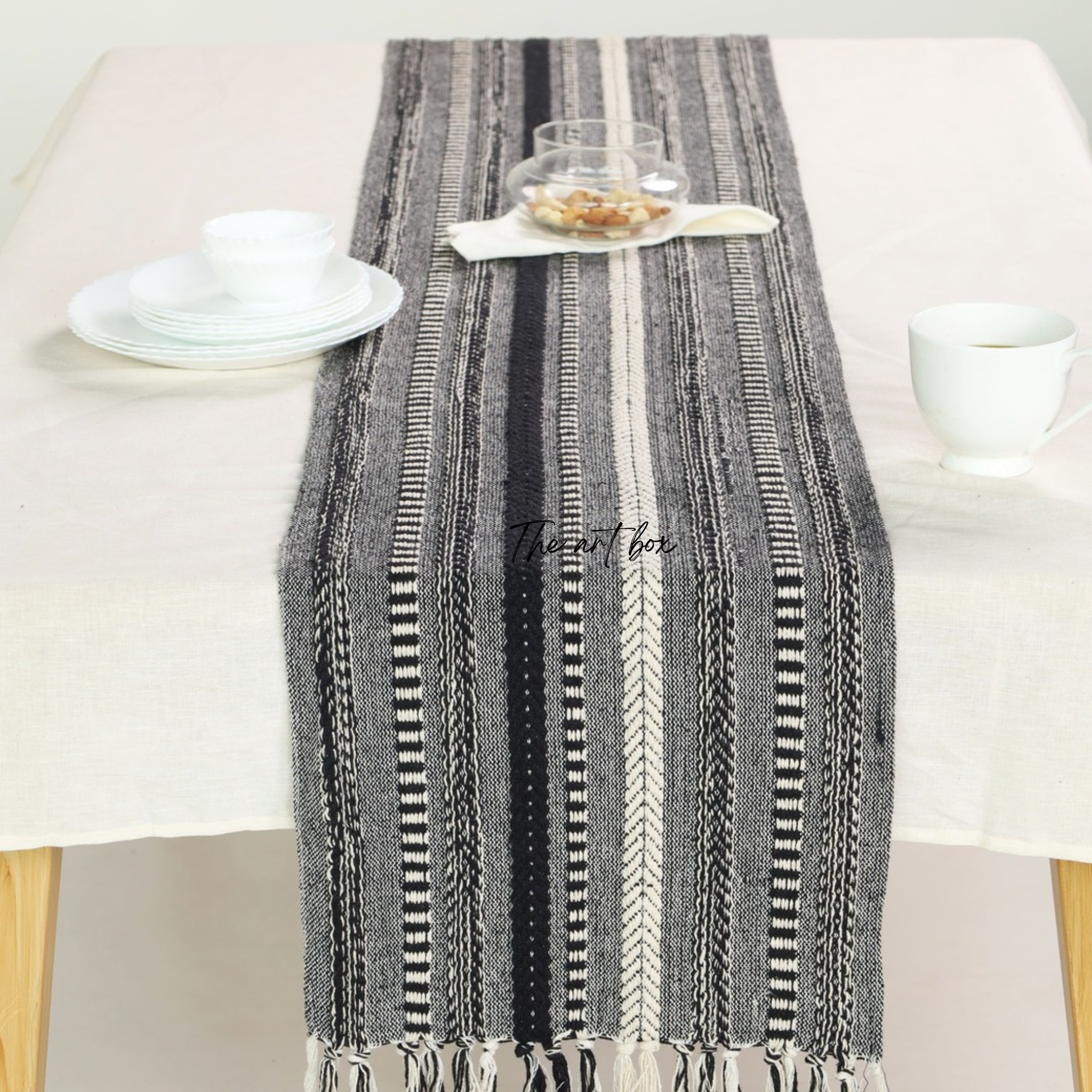 Farmhouse Black Braided Stripe Table Runner