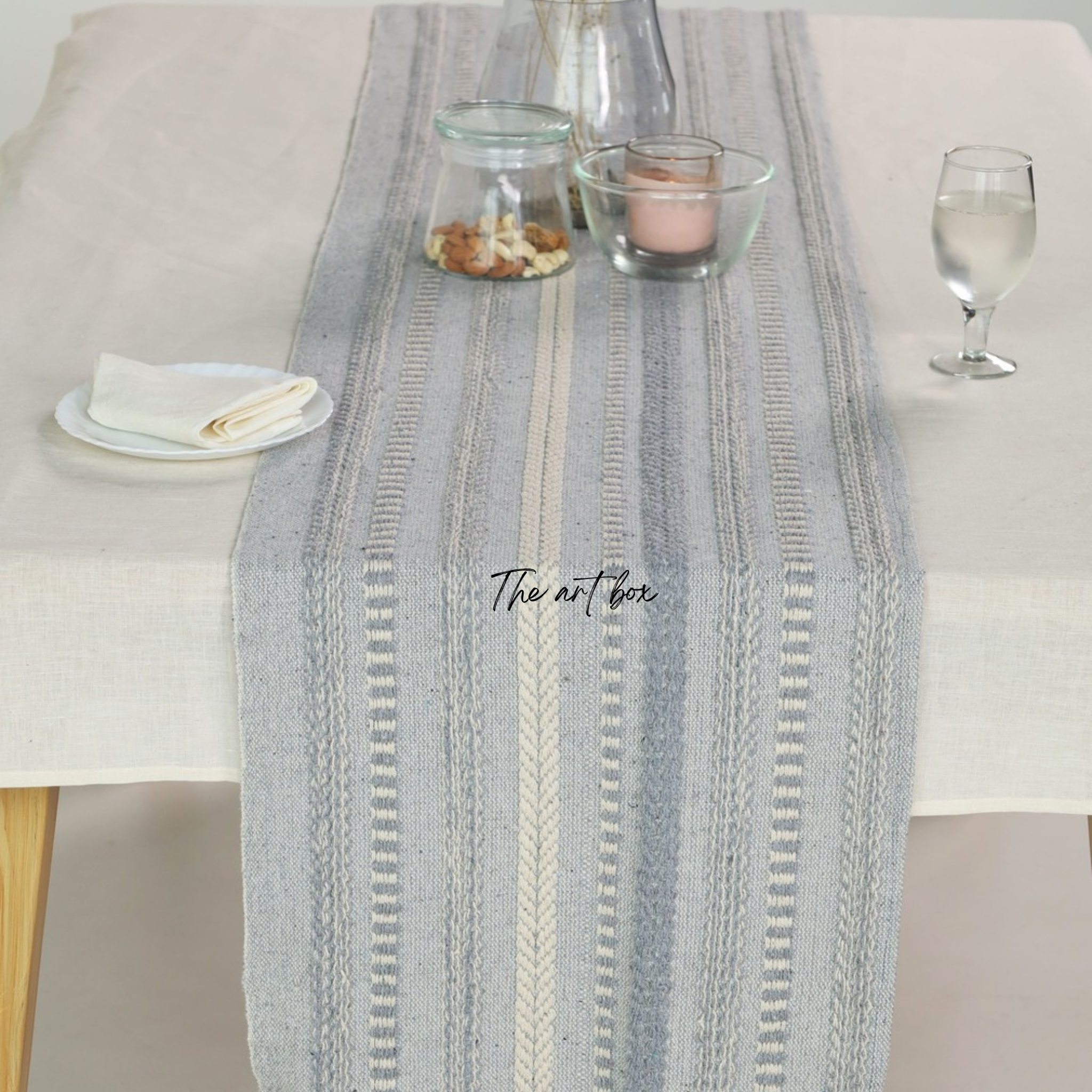 Farmhouse Grey Braided Stripe Table Runner