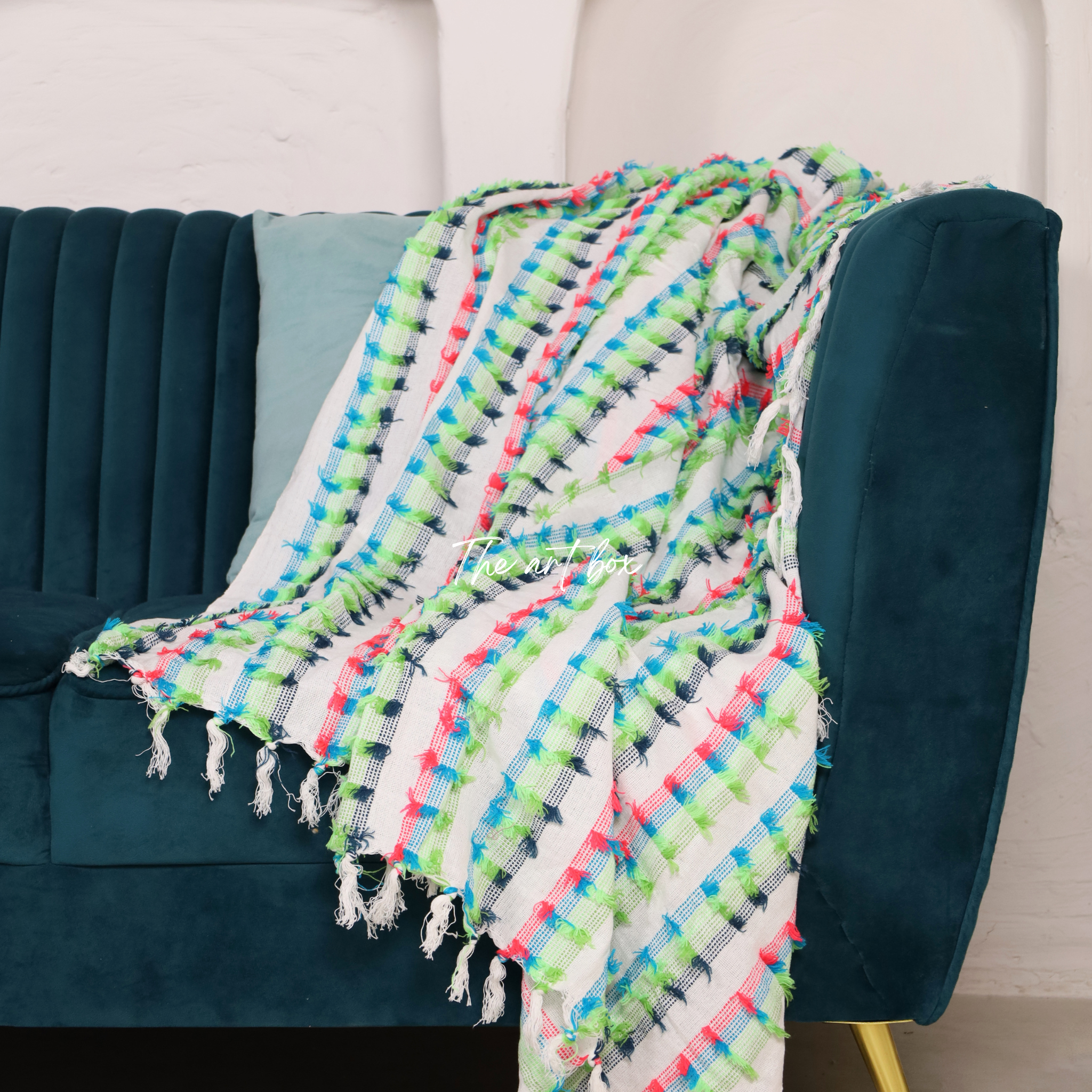 Multi Color White Striped Hand Tufted Throw