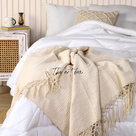 Beige Solid Color Throw