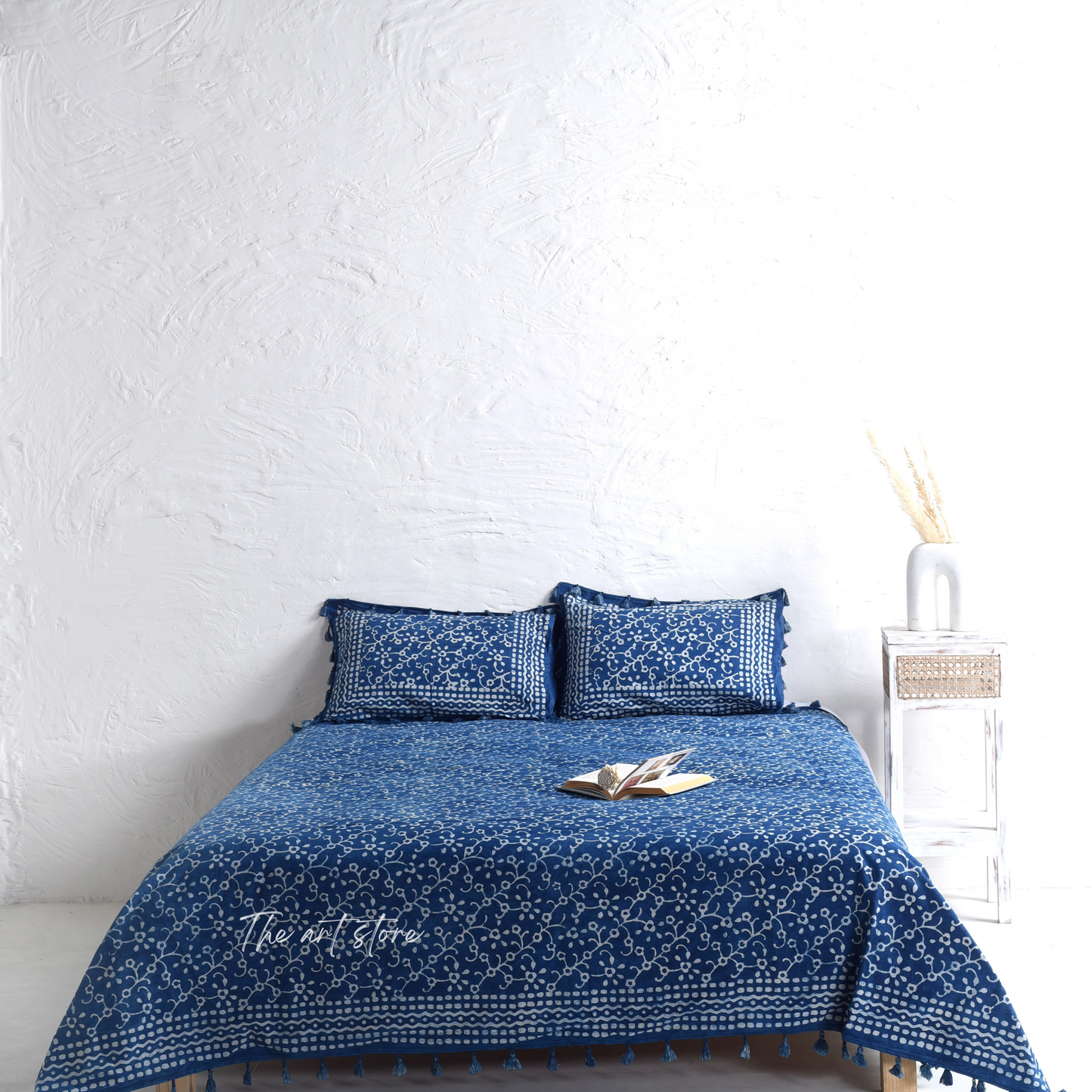 Stone Washed Luxury Block Printed Bedsheet and Pillow Set