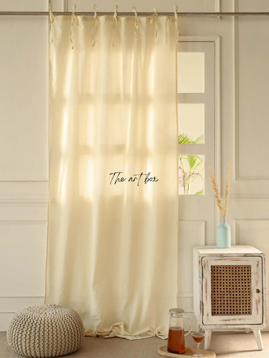 Beige Stripe Cotton Curtains - 1 Panel Set