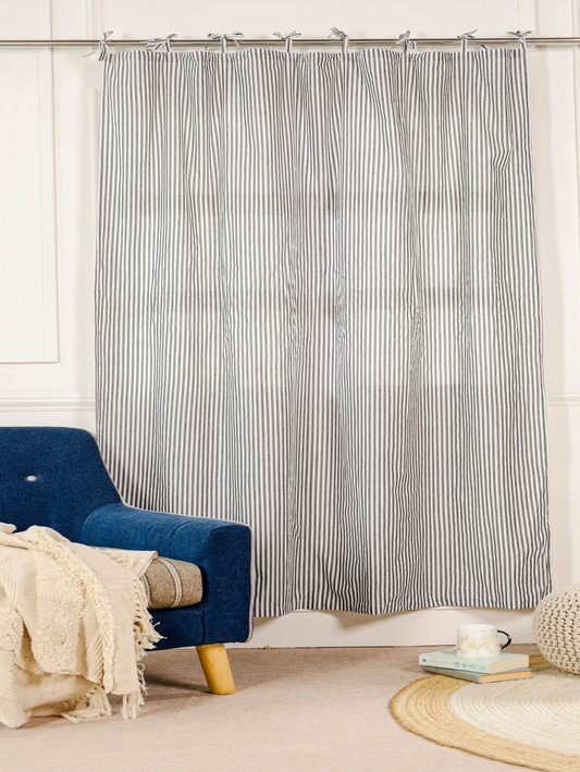 Grey and White Striped Curtain 1 Panel Set