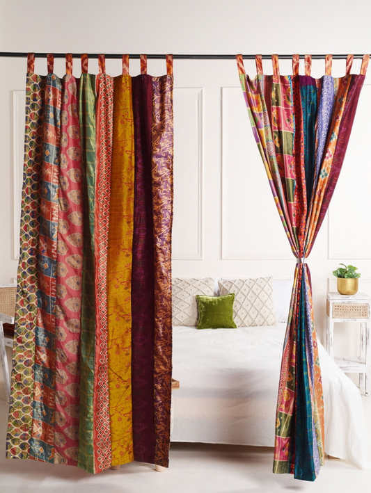 Multicolor Silk Patchwork Curtains - 2 Panel set