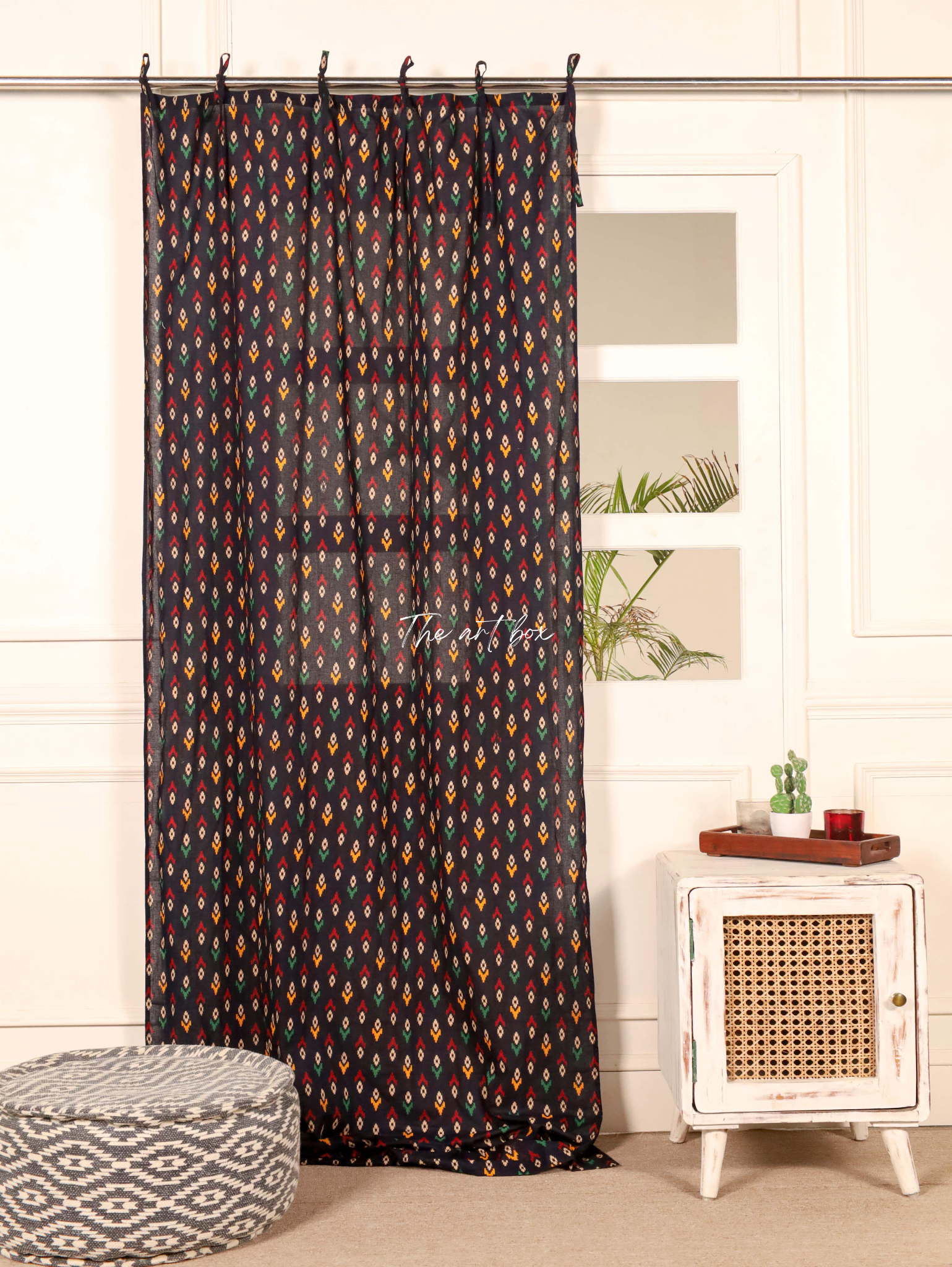 Black Floral Curtains - 1 Panel Set