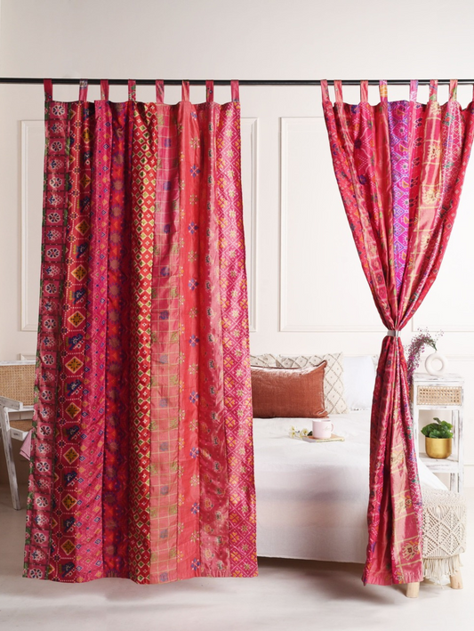 Pink Silk Patchwork Curtains - 2 Panel set
