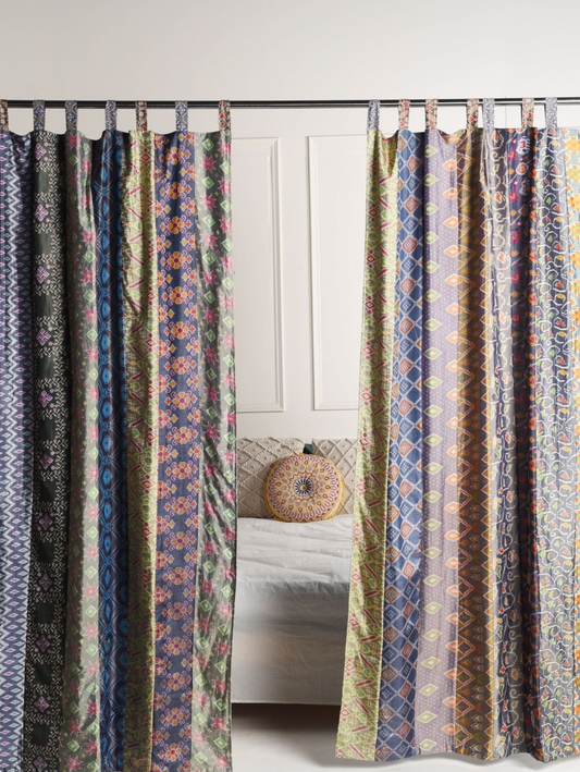 Purple Silk Patchwork Curtains - 2 Panel set