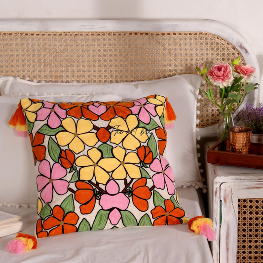 Embroidered Floral Accent Pillow Cover - Add a Floral Touch to Your Decor