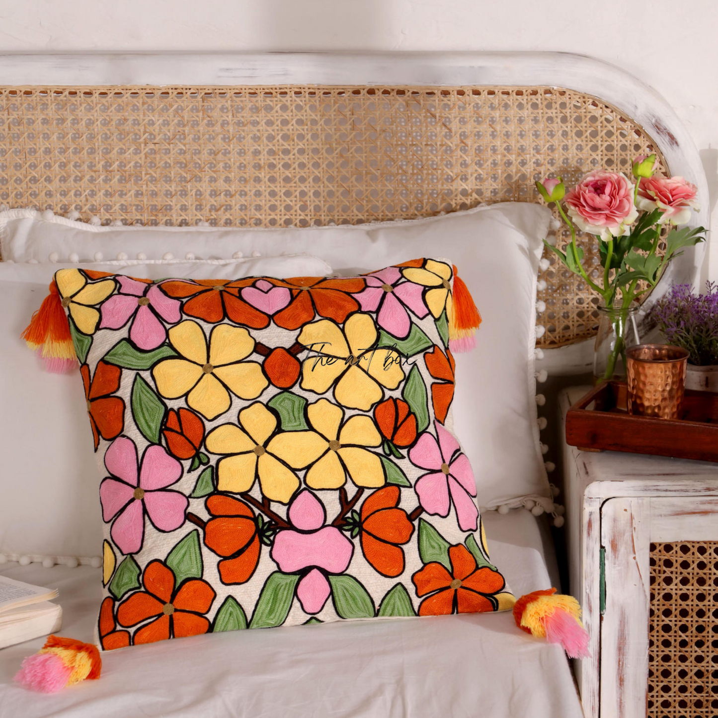 Embroidered Floral Accent Pillow Cover - Add a Floral Touch to Your Decor