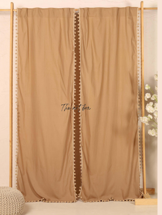 Beige Cotton Drapes Curtains 2 Panels Set Rod Pocket