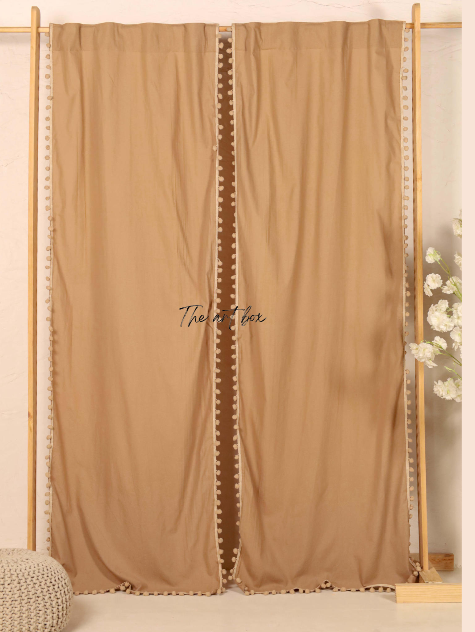 Beige Cotton Drapes Curtains 2 Panels Set Rod Pocket