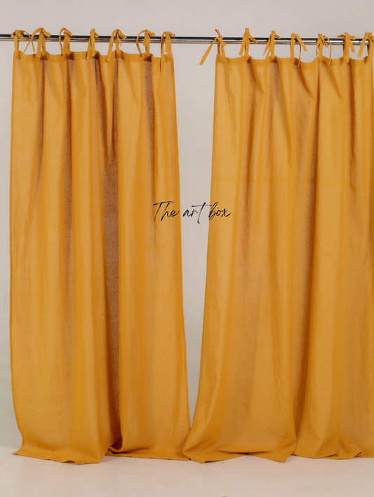 Linen Yellow Curtains- 2 Panel set