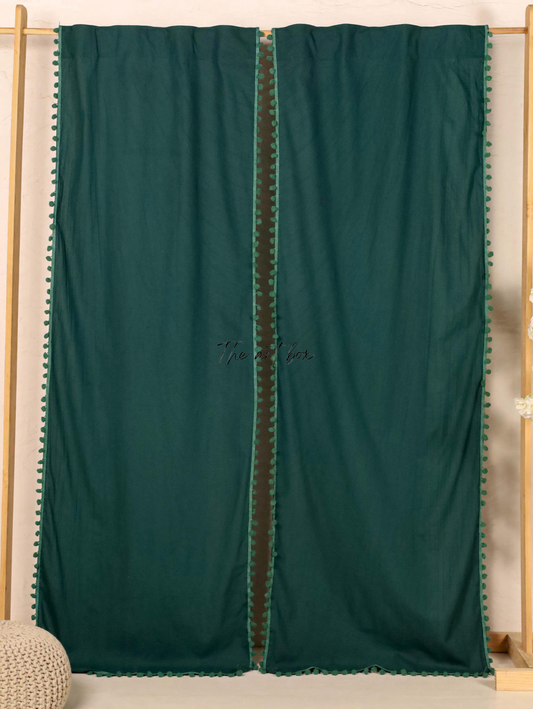Green Cotton Drapes Curtains 2 Panels Set Rod Pocket