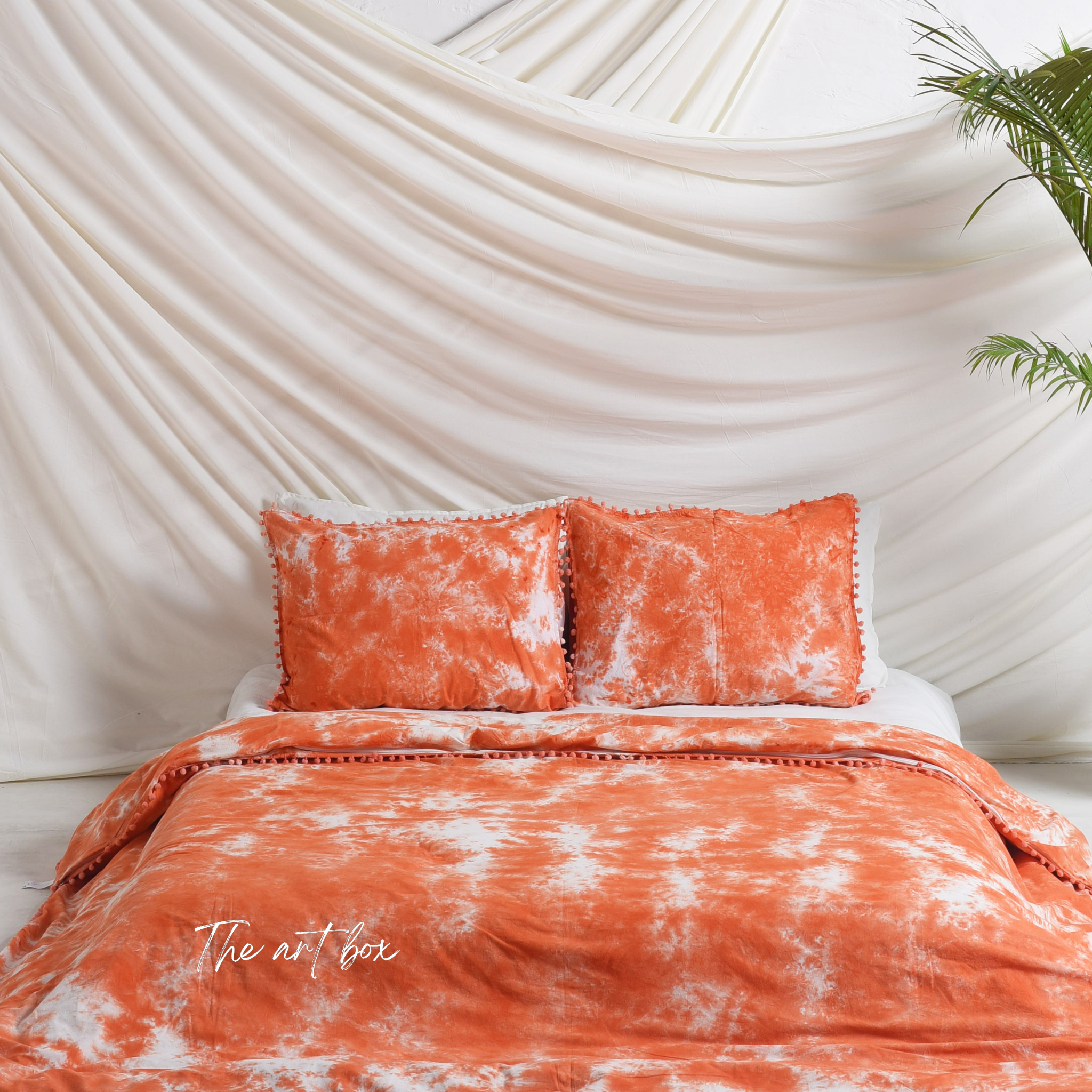 Orange and White Tie-Dye Duvet Cover with Pillow cases Set