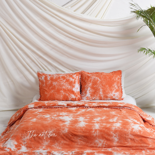 Orange and White Tie Dye Bedsheets with Pillow Covers