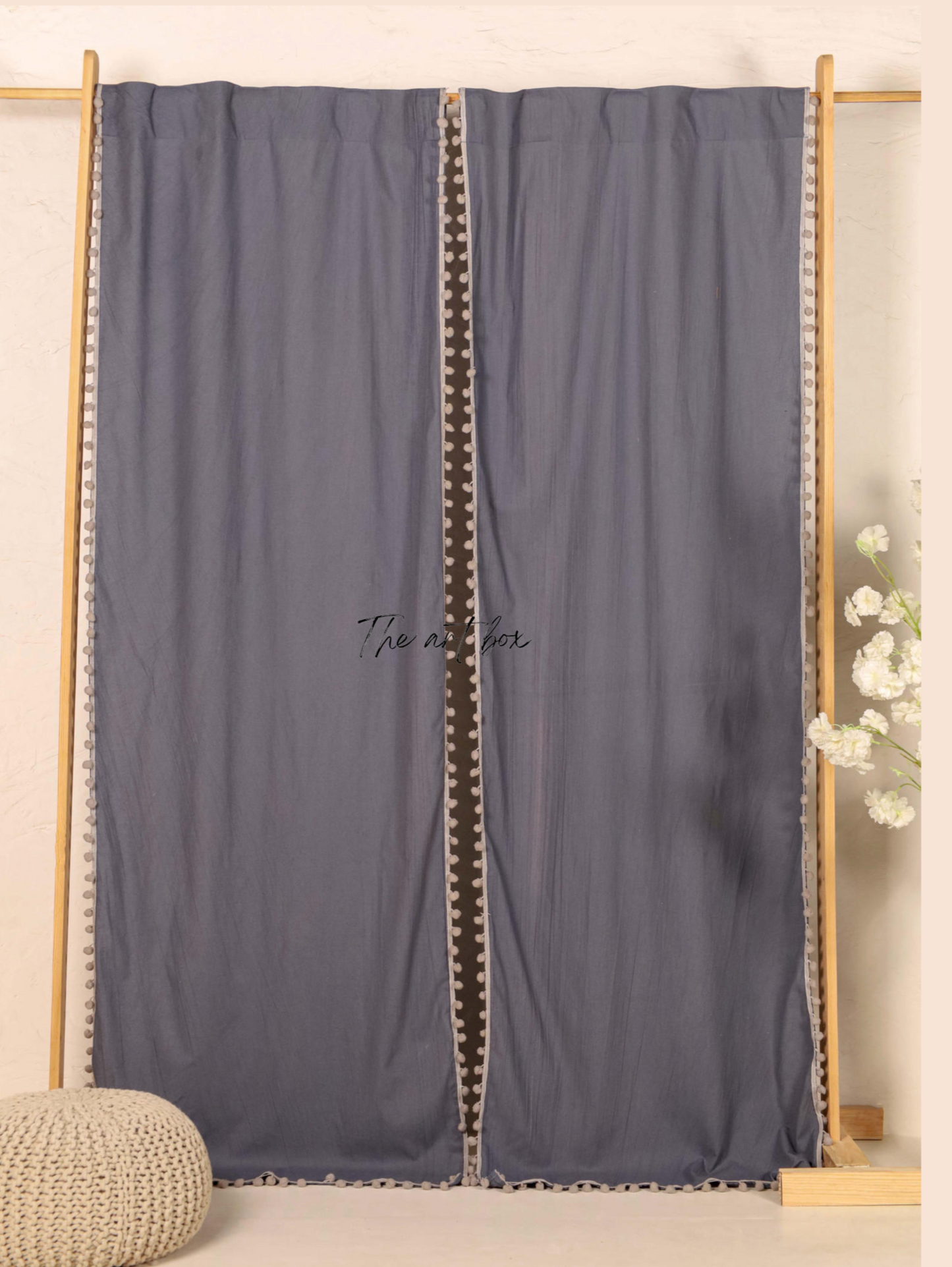 Grey Cotton Drapes Curtains 2 Panels Set Rod Pocket