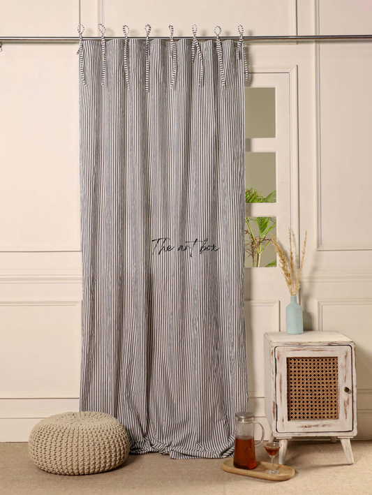 Grey Stripe Cotton Curtains - 1  Panel Set