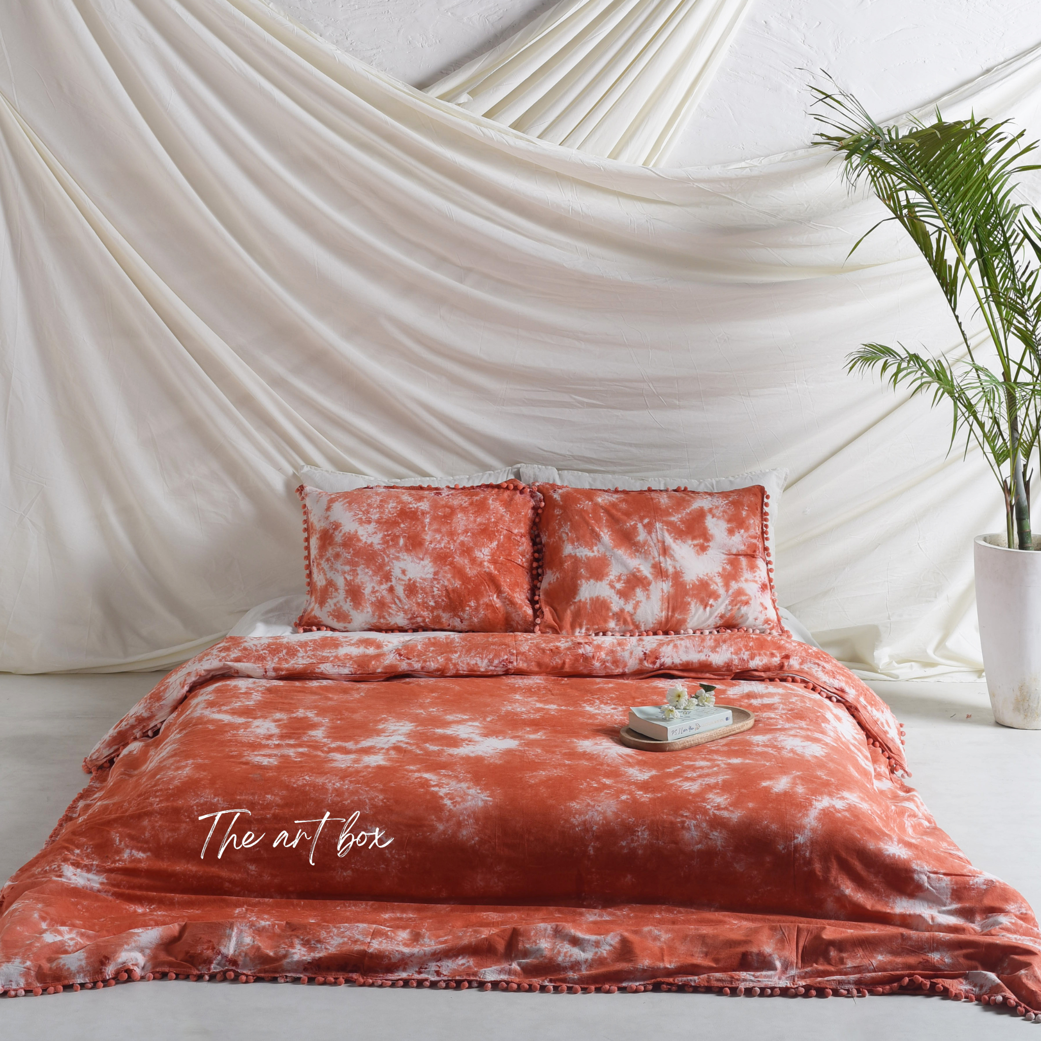 Orange Tie-Dye Duvet Cover with Pillow cases Set