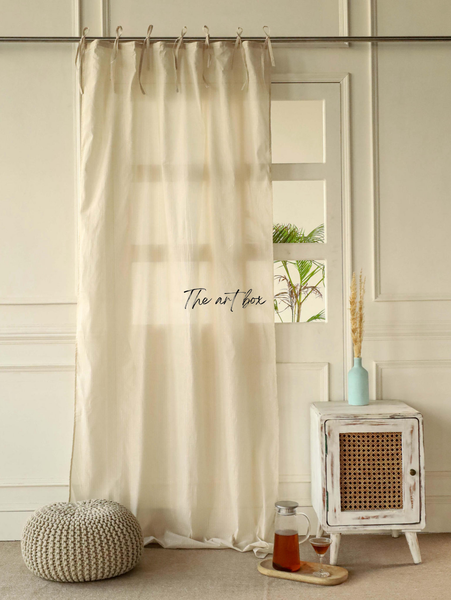 Beige Linen Striped Curtains - 1 Panel Set