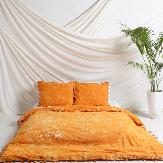 Turmeric Orange Tie Dye Bedsheets with Pillow Covers