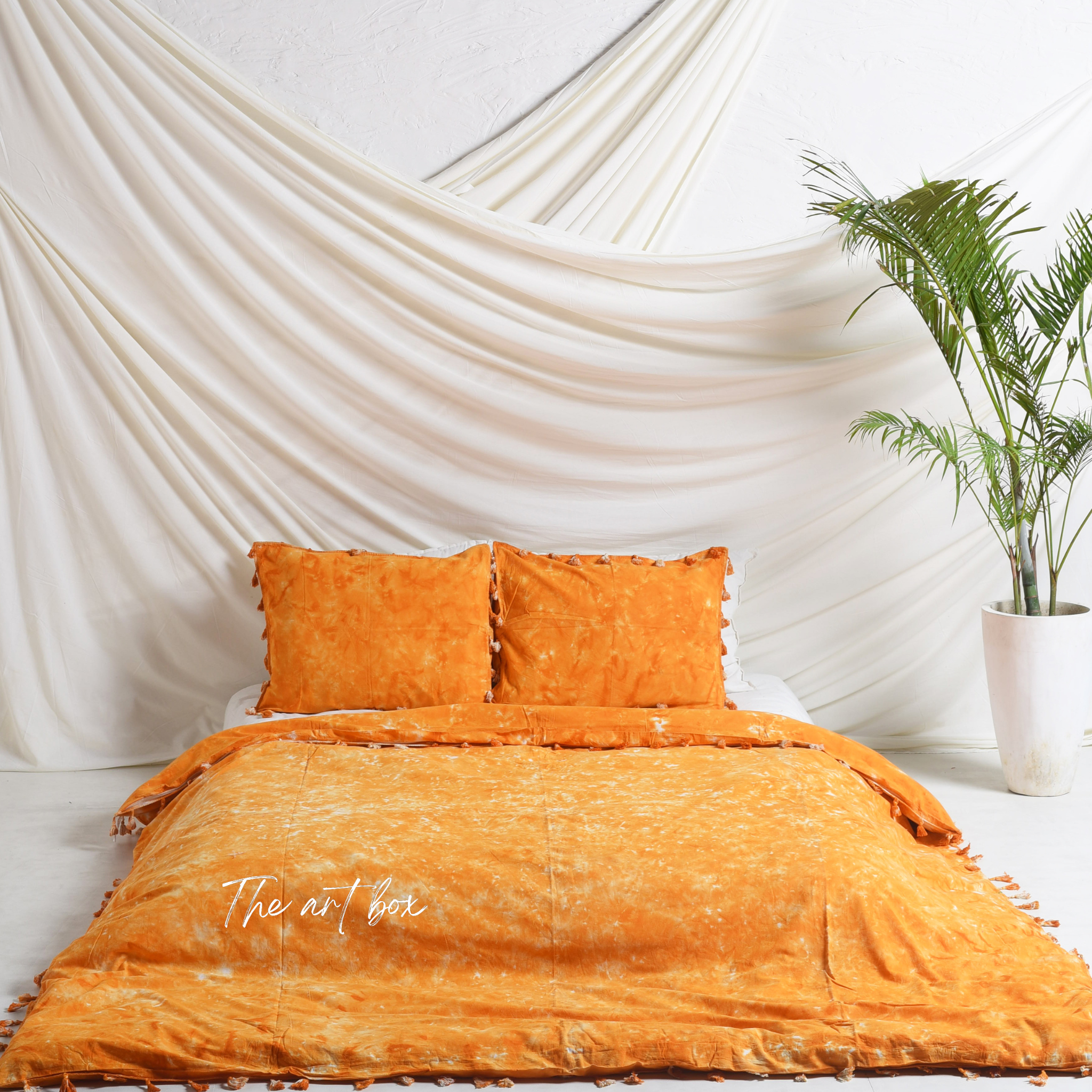 Turmeric Orange Tie Dye Bedsheets with Pillow Covers