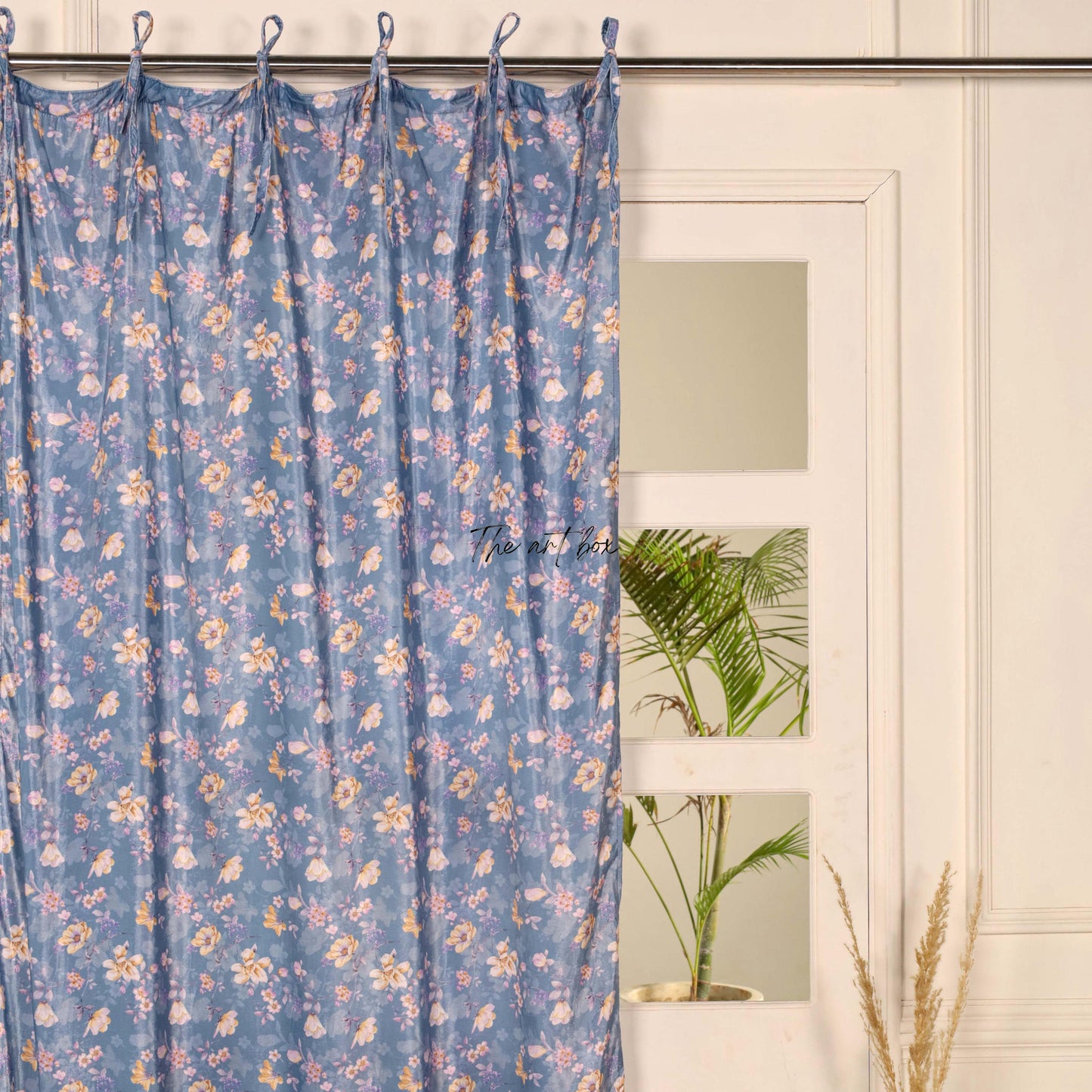 Blue Floral Velvet Curtains - 1 panel set