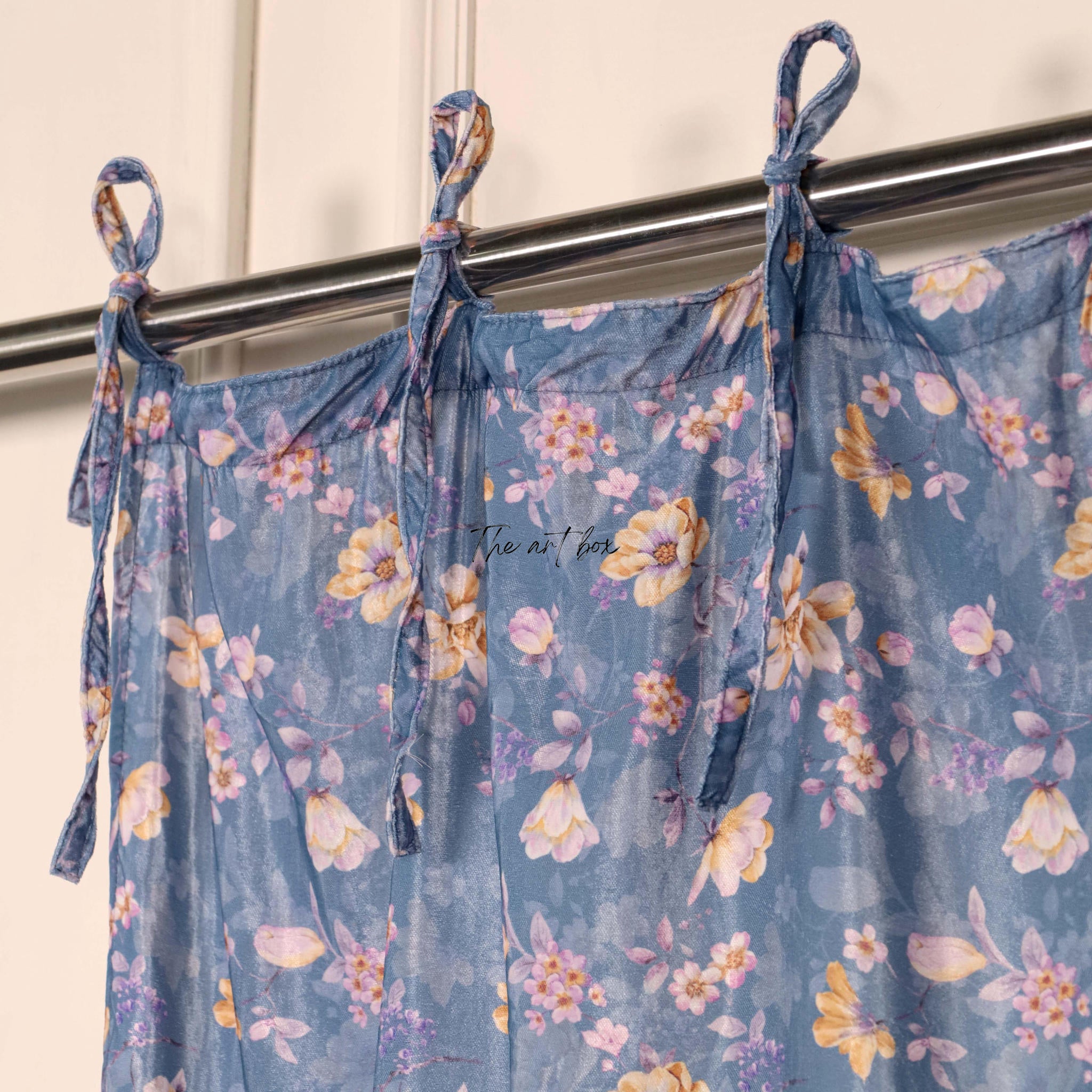 Blue Floral Velvet Curtains - 1 panel set