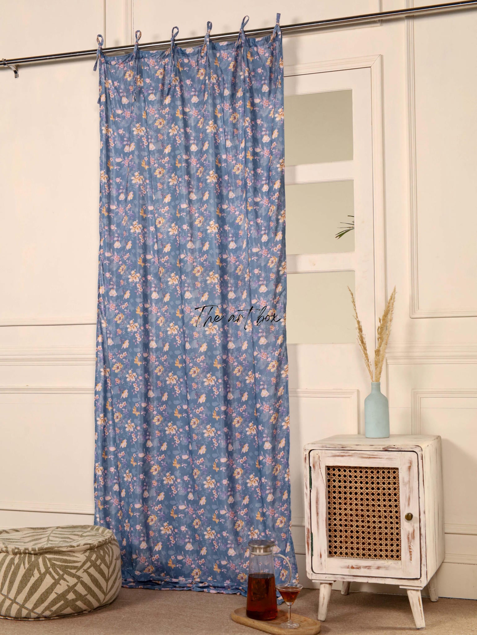 Blue Floral Velvet Curtains - 1 panel set