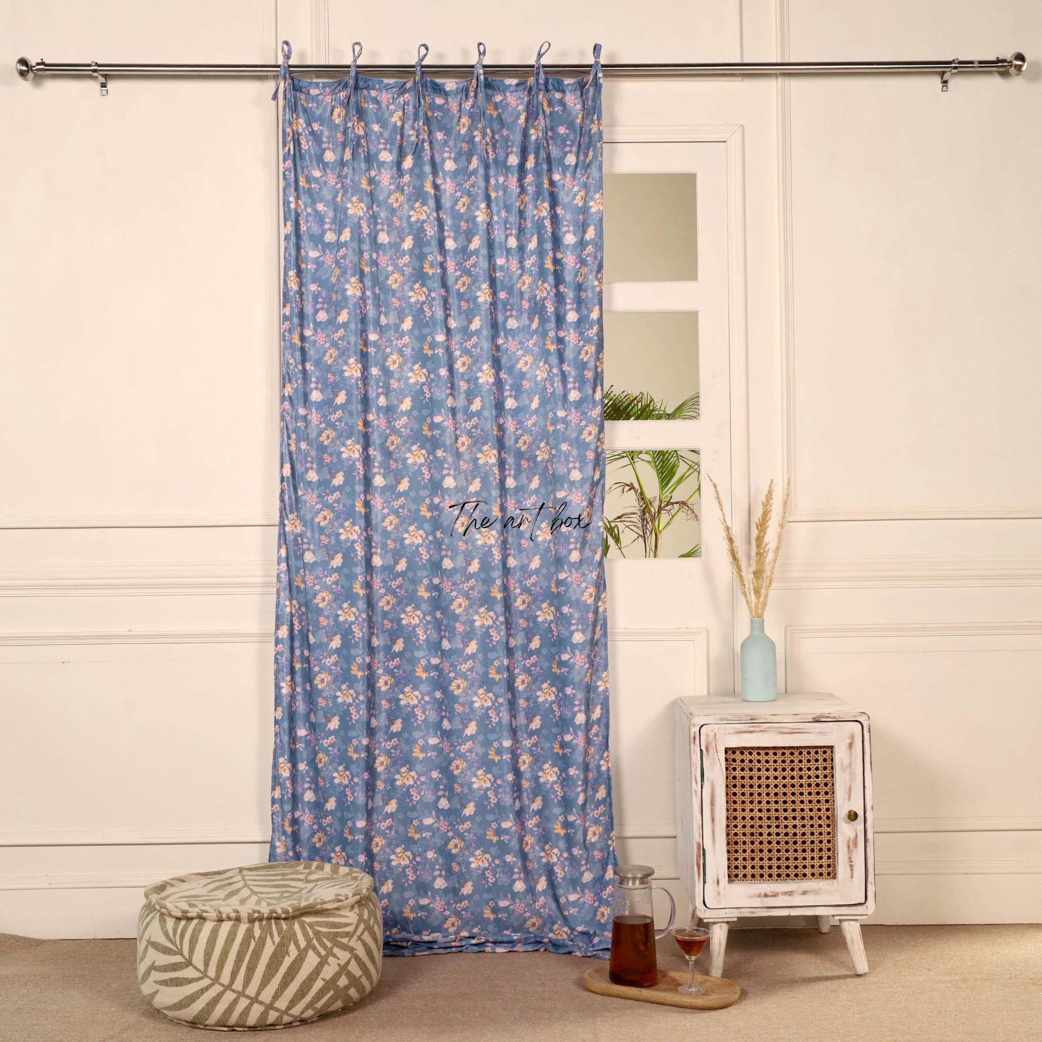 Blue Floral Velvet Curtains - 1 panel set