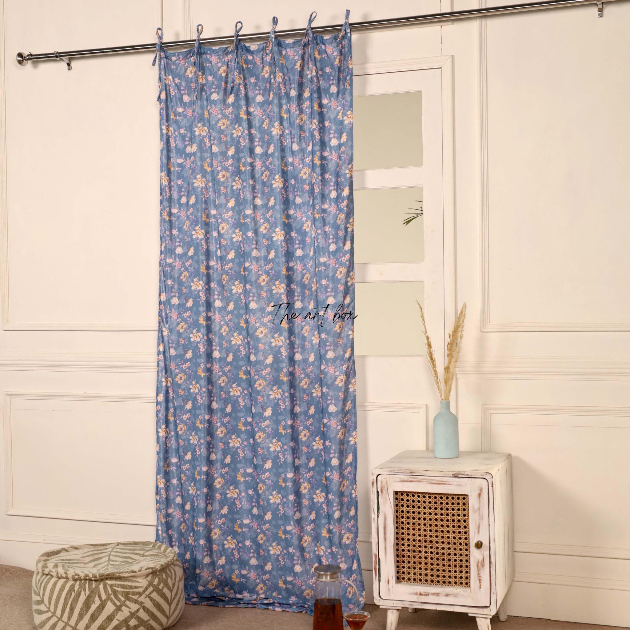 Blue Floral Velvet Curtains - 1 panel set