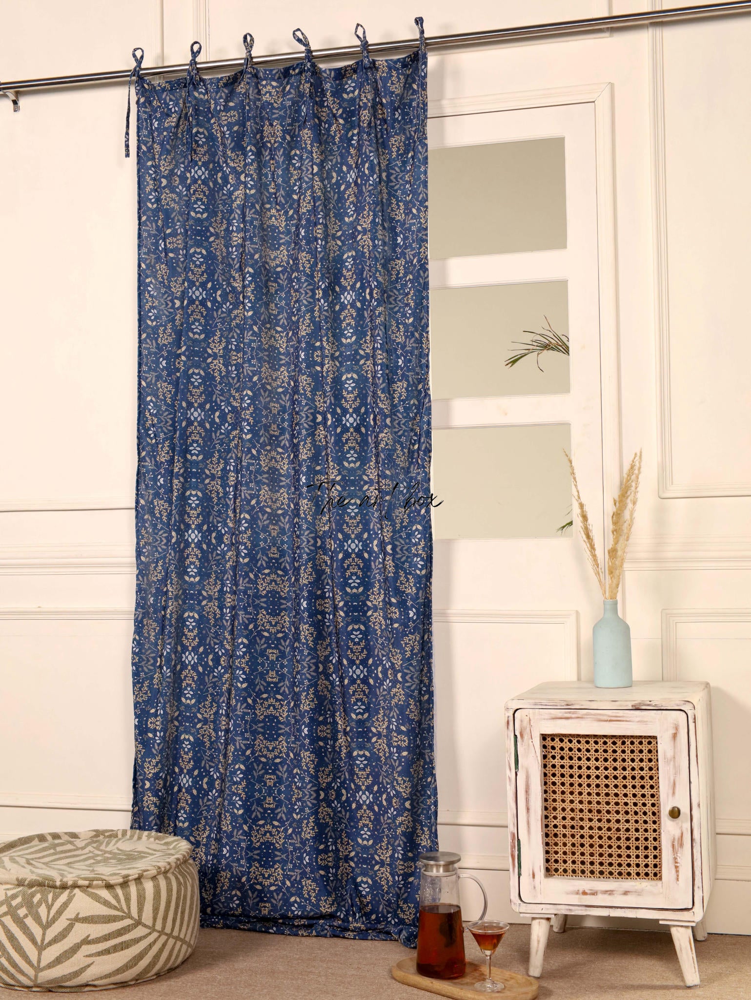 Dark Blue Floral Velvet Curtains - 1 panel set