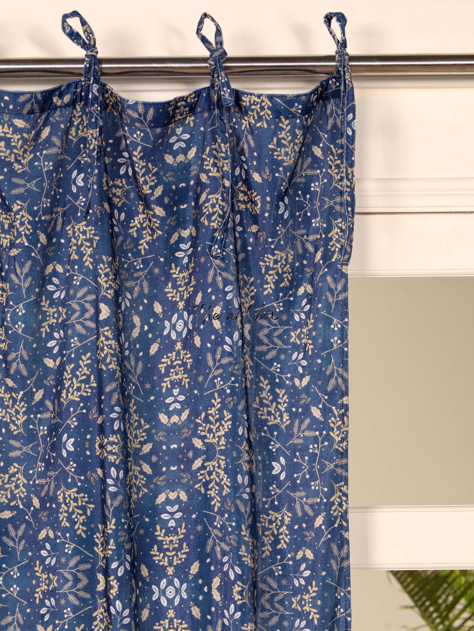 Dark Blue Floral Velvet Curtains - 1 panel set