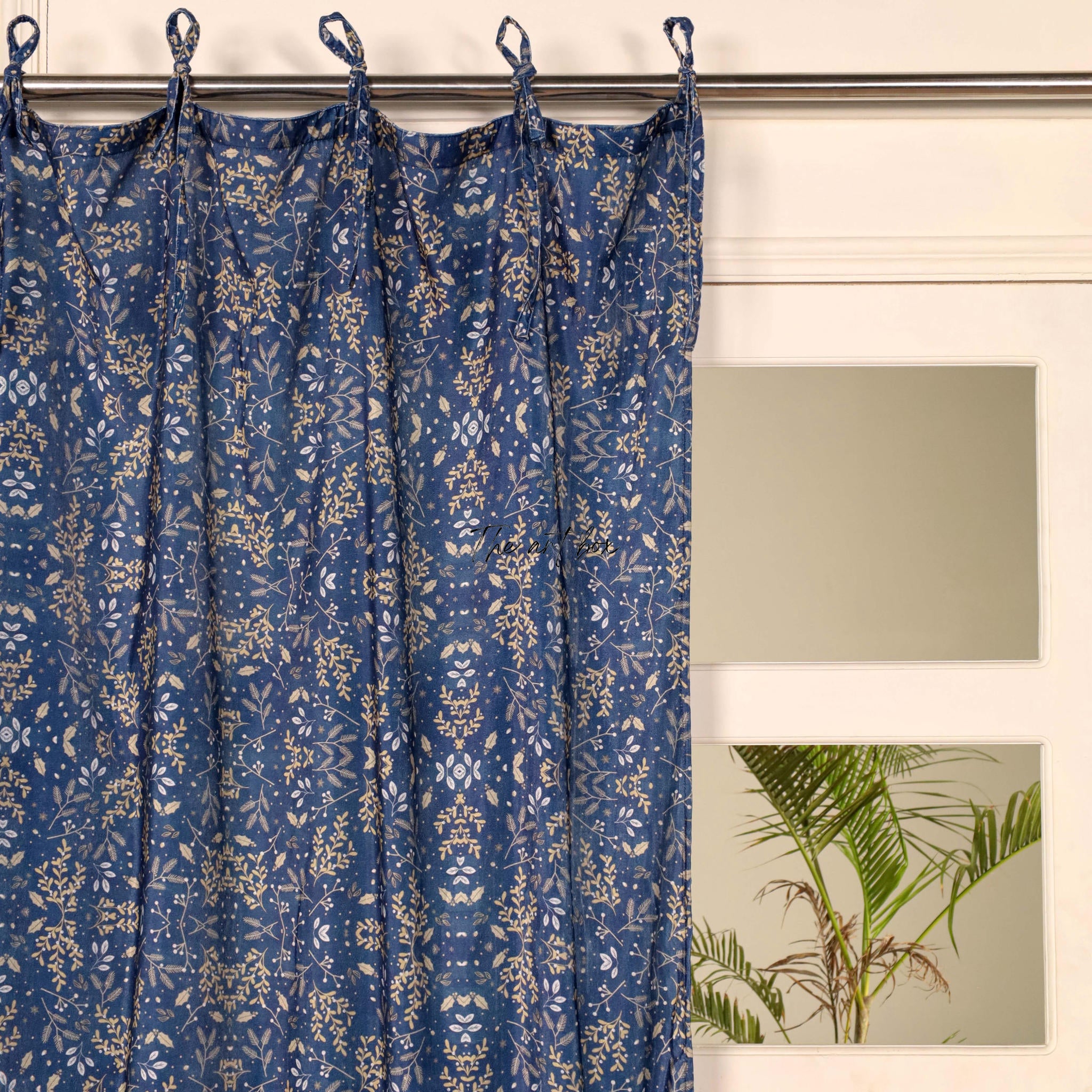 Dark Blue Floral Velvet Curtains - 1 panel set