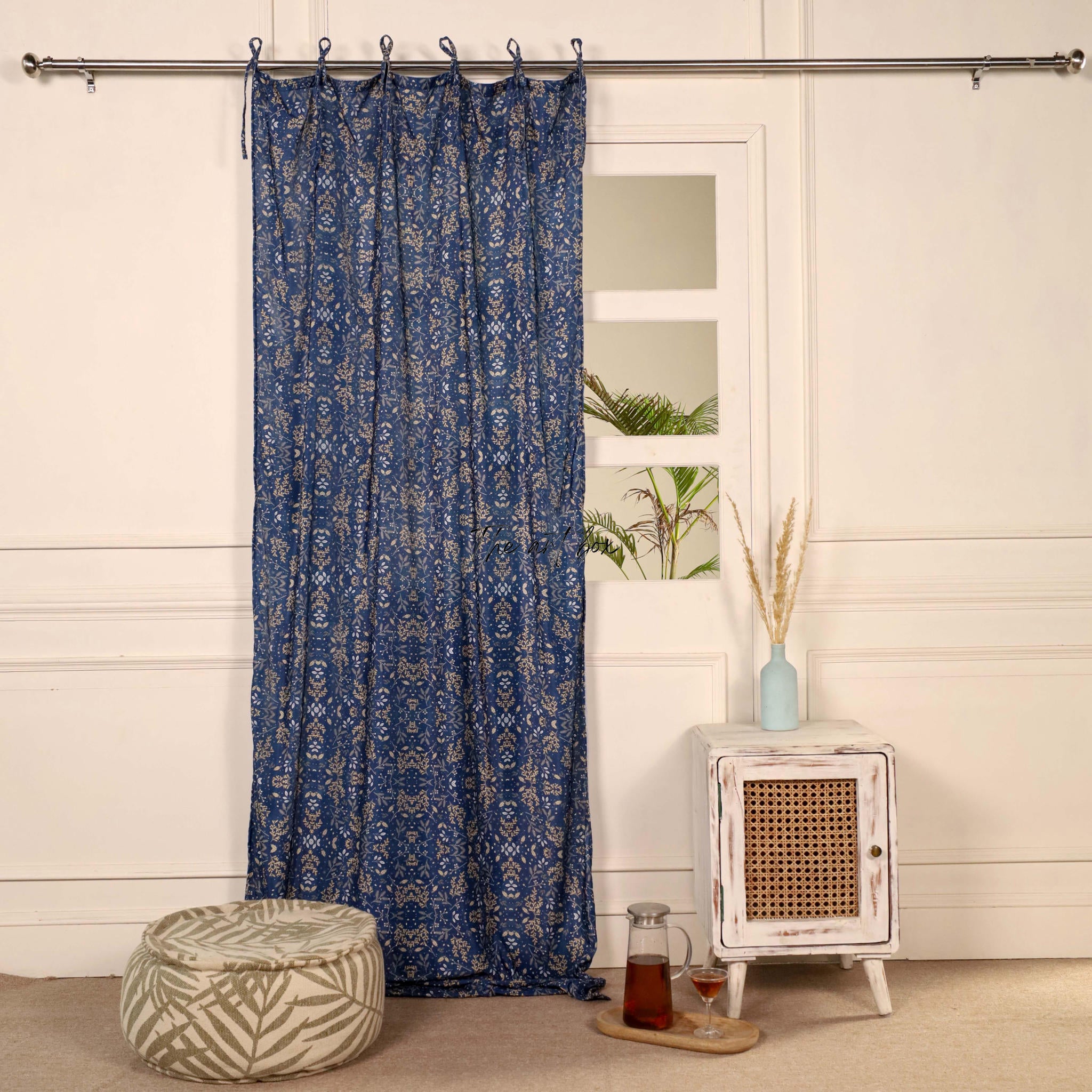 Blue Floral Velvet Curtains - 1 panel set