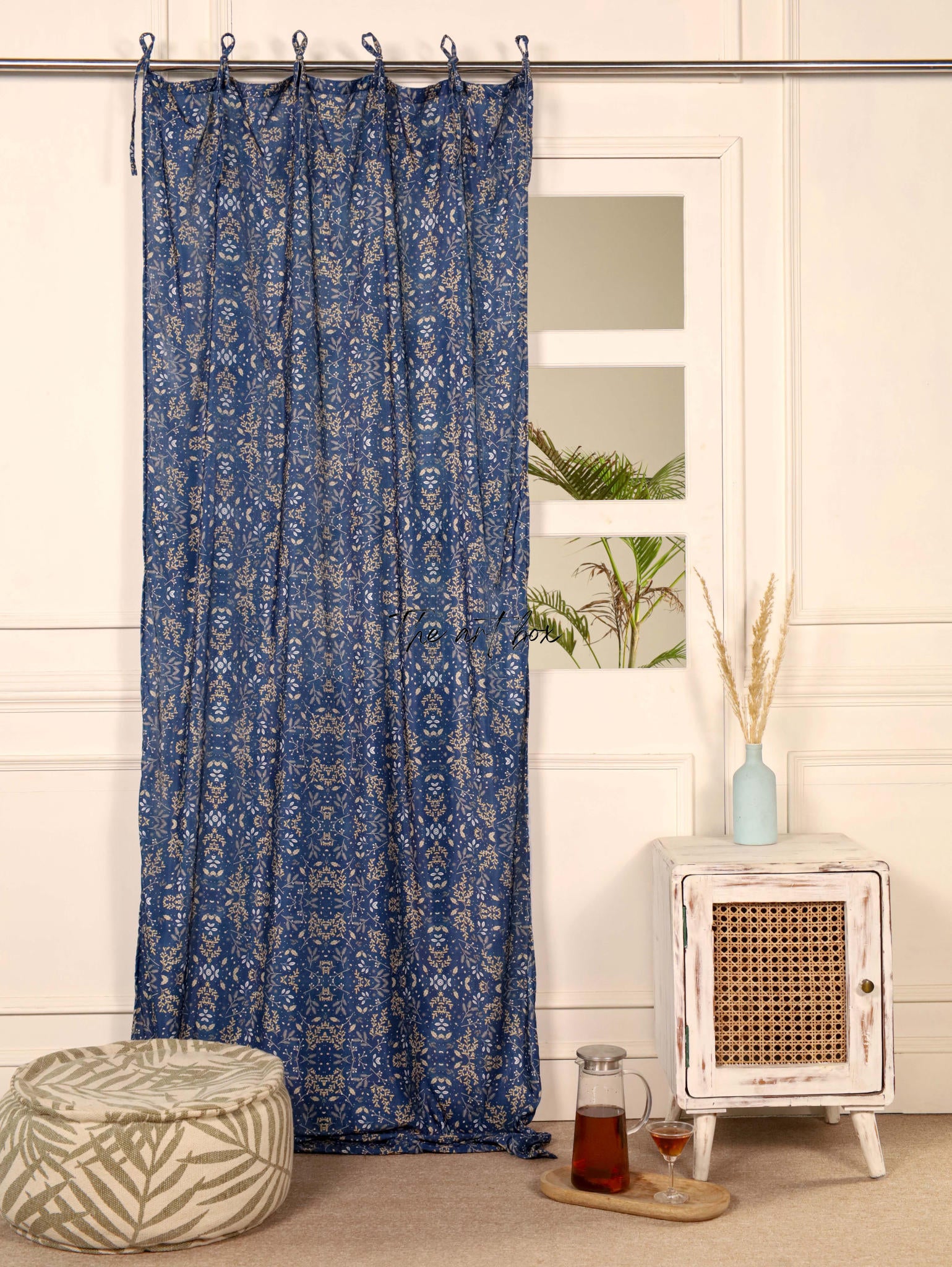 Dark Blue Floral Velvet Curtains - 1 panel set