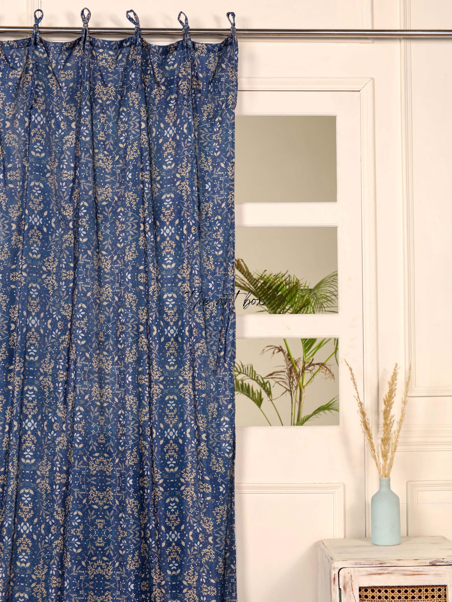 Dark Blue Floral Velvet Curtains - 1 panel set