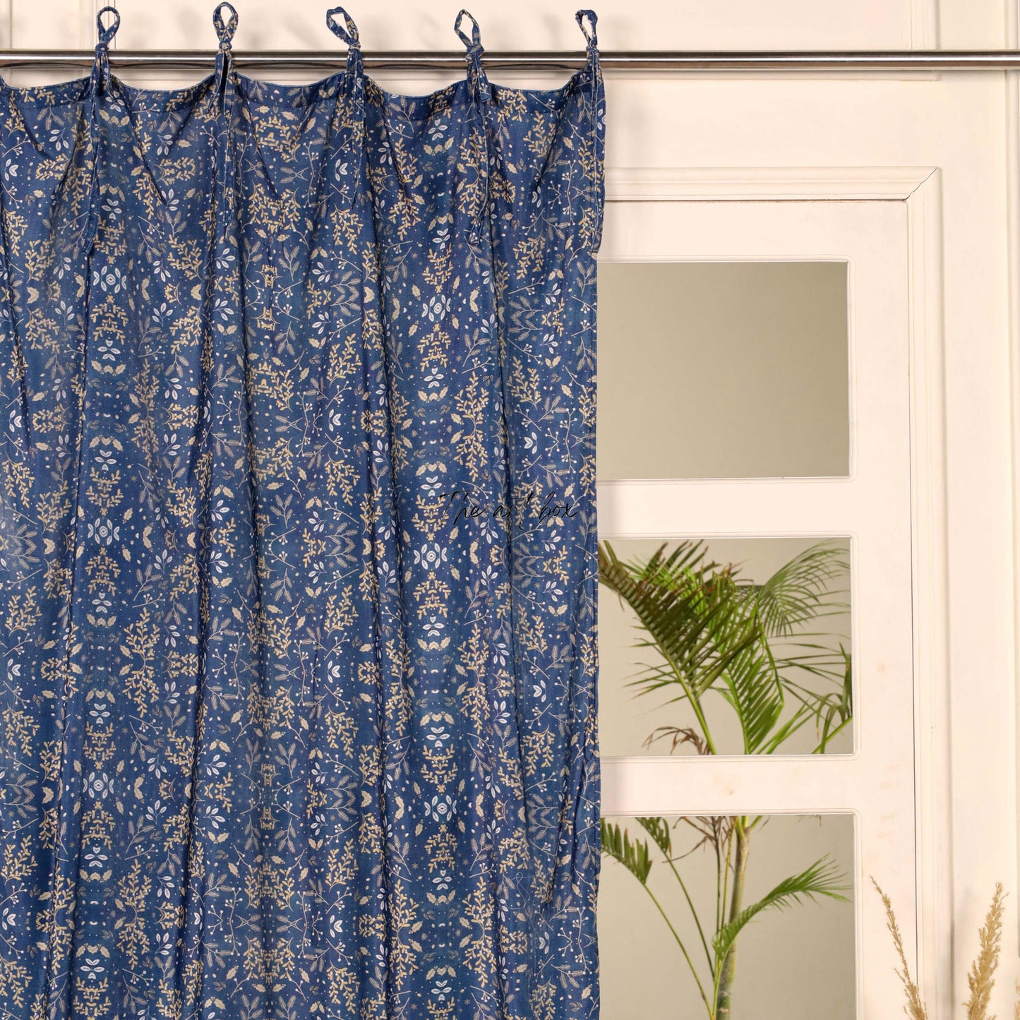 Dark Blue Floral Velvet Curtains - 1 panel set