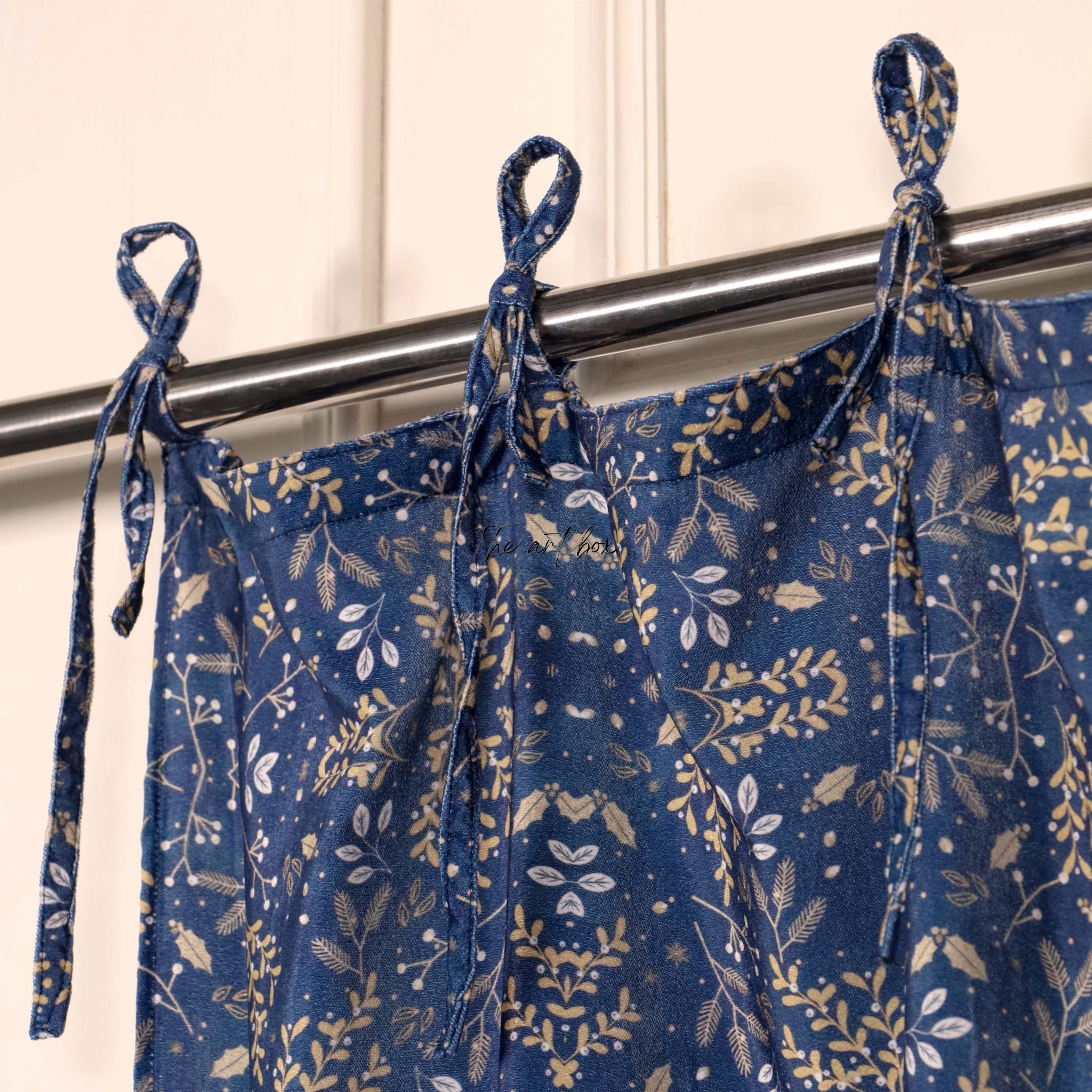 Dark Blue Floral Velvet Curtains - 1 panel set