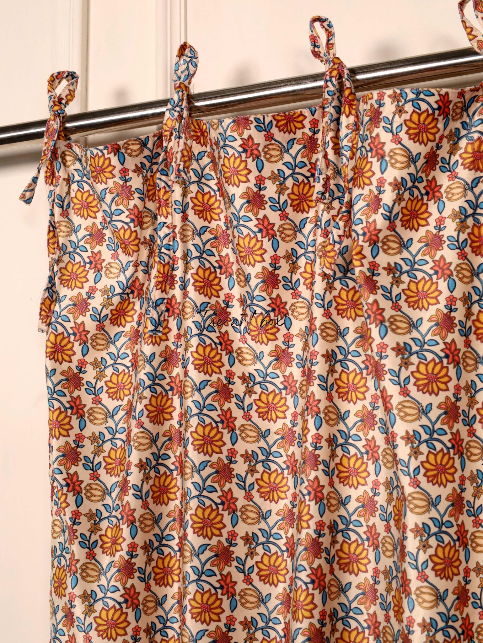 Coral Floral Velvet Curtains - 1 panel set