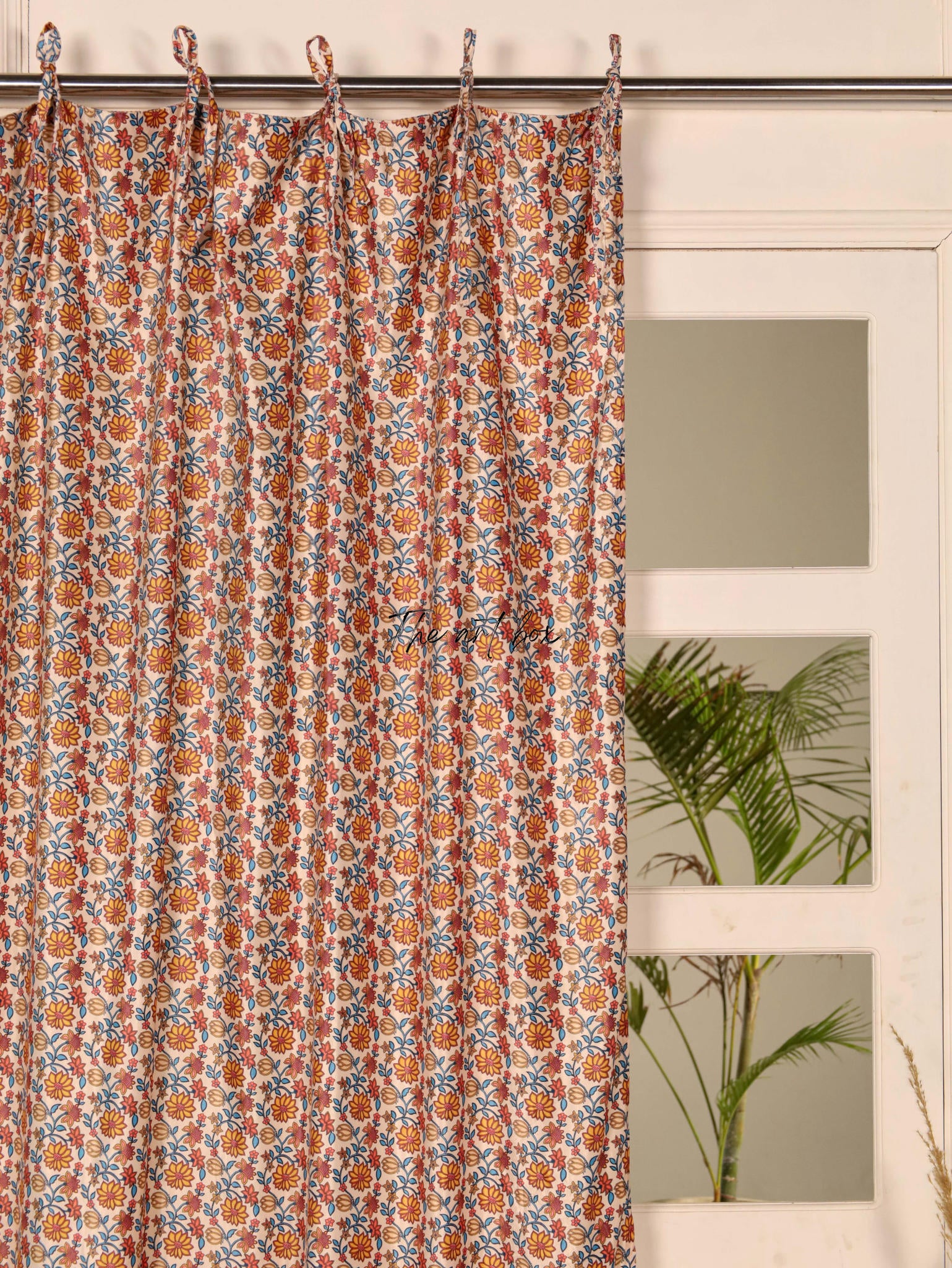 Coral Floral Velvet Curtains - 1 panel set