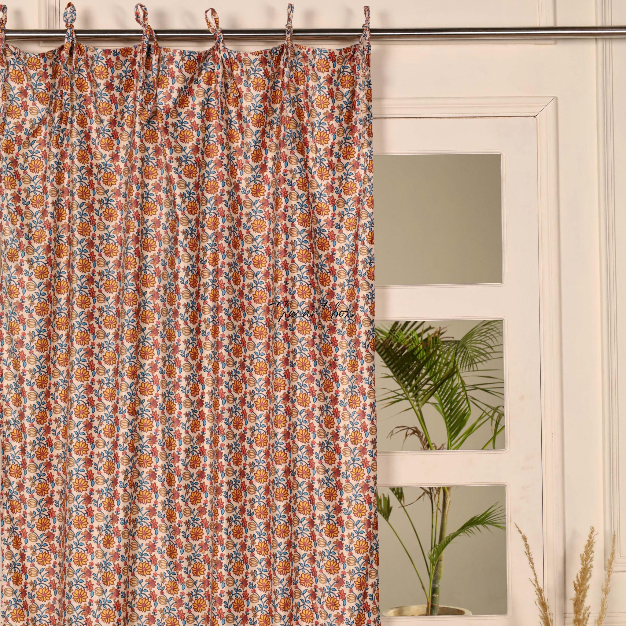 Coral Floral Velvet Curtains - 1 panel set