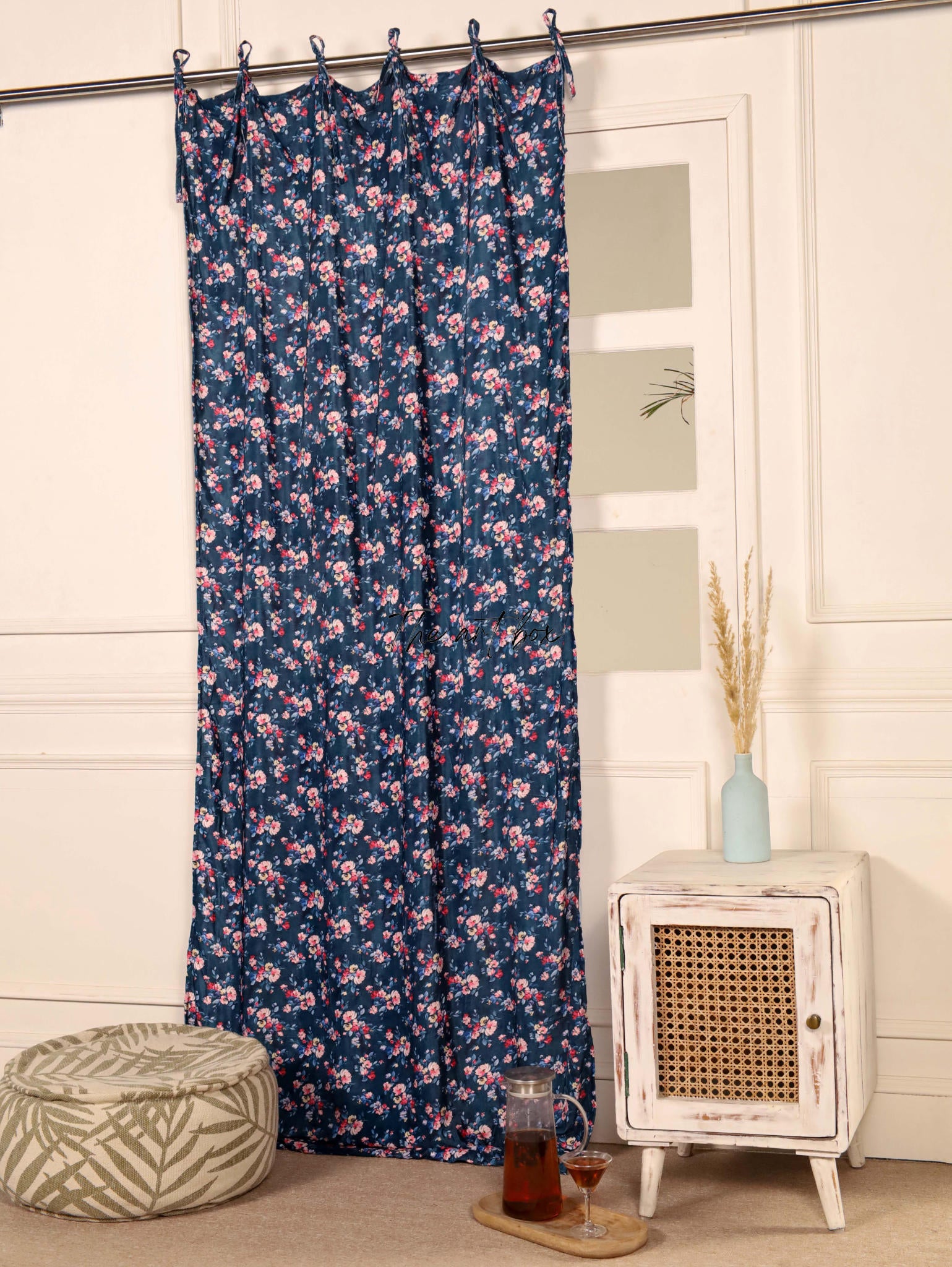 Blue Floral Velvet Curtains - 1 panel set