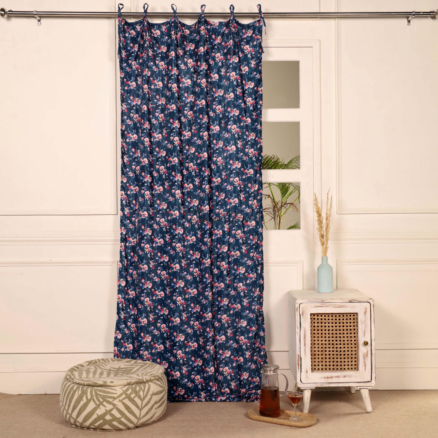 Blue Floral Velvet Curtains - 1 panel set