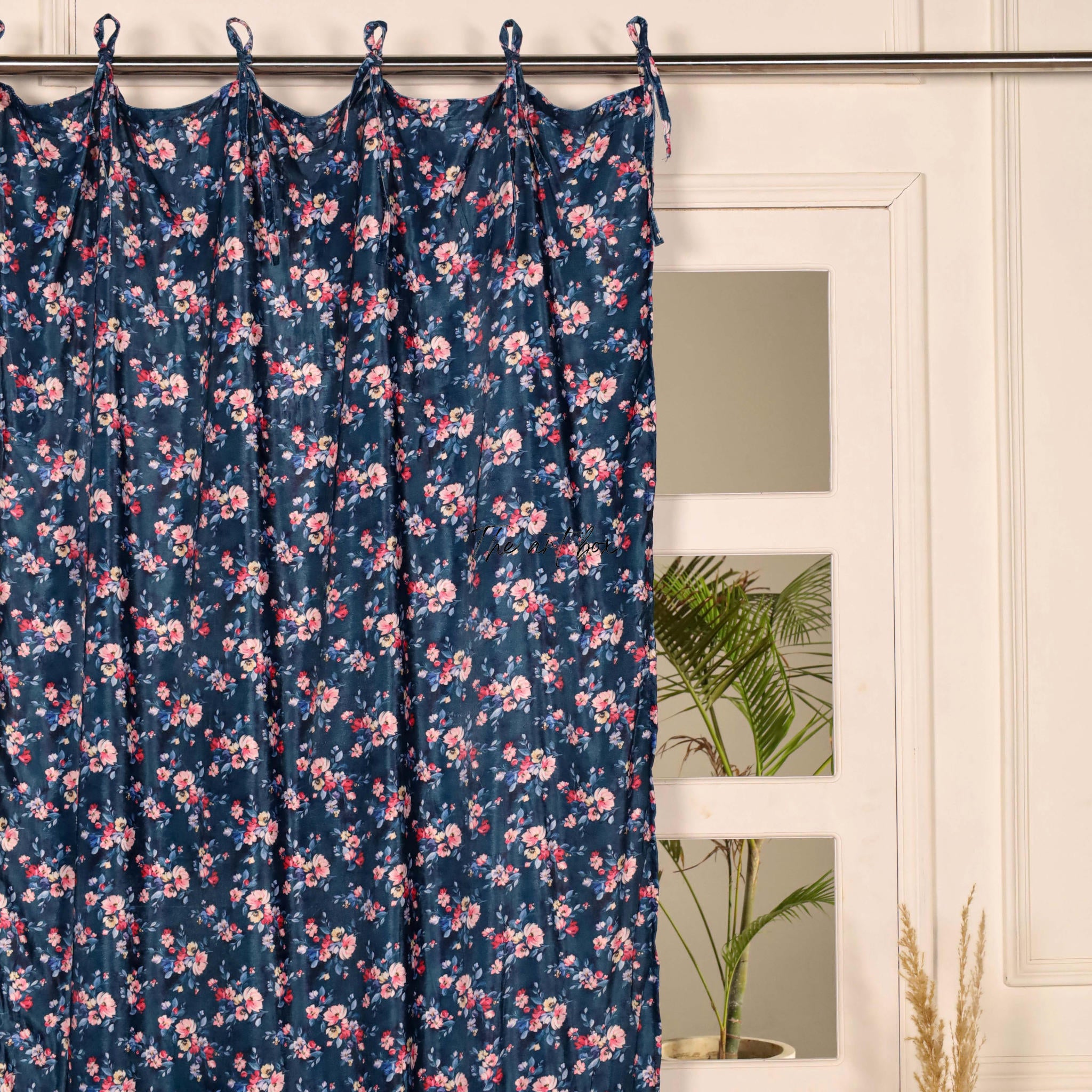 Blue Floral Velvet Curtains - 1 panel set